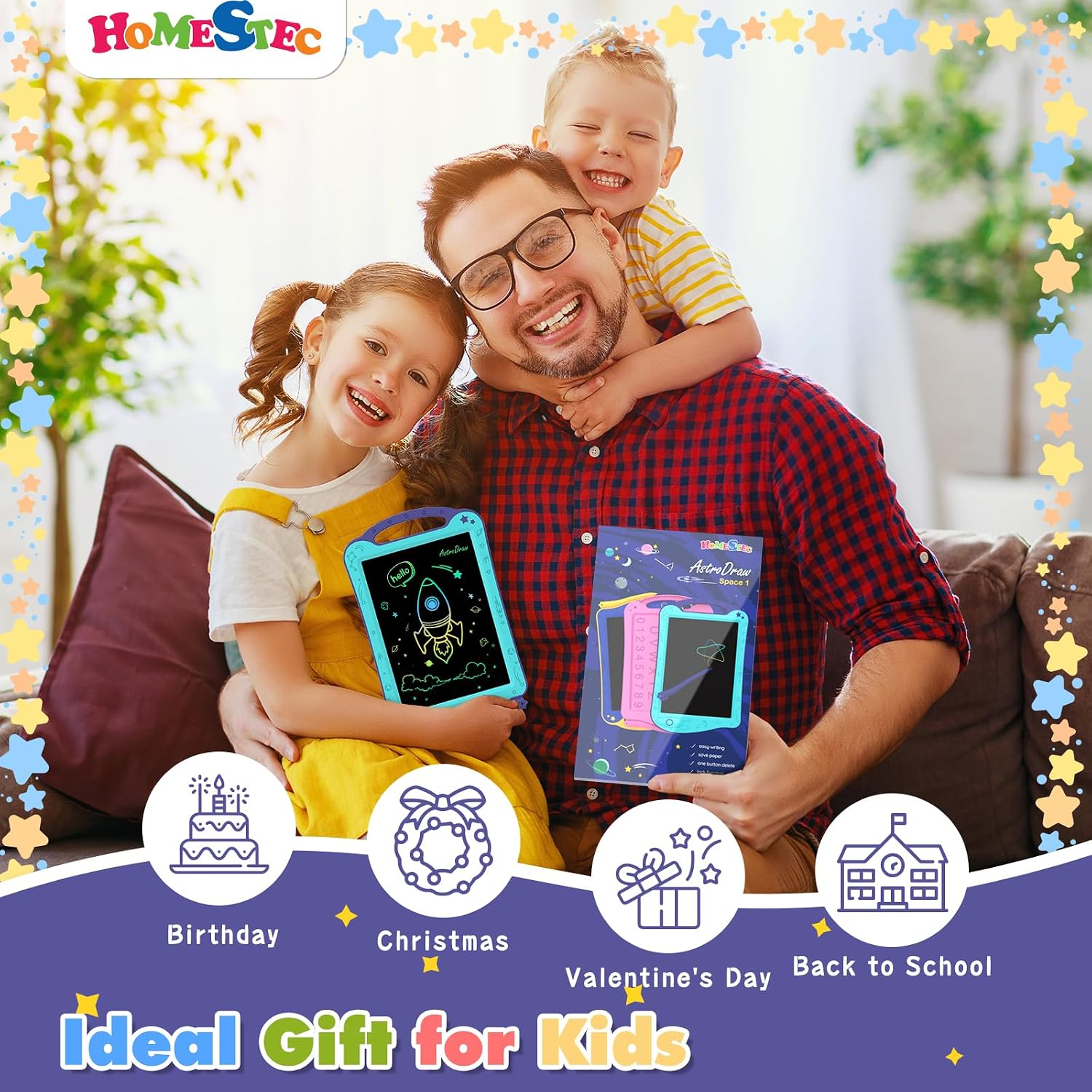 Detalle 1 de HOMESTEC AstroDraw AB0811 LCD Drawing Tablet, Aqua/Purple Space Design