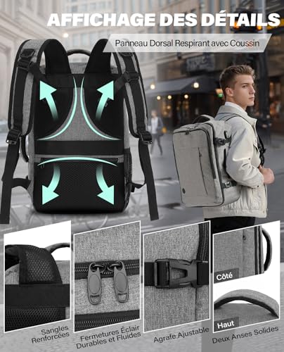 Detalle de VANKEV Bagage Cabine 45x36x20 cm – Sac à dos voyage pour EasyJet