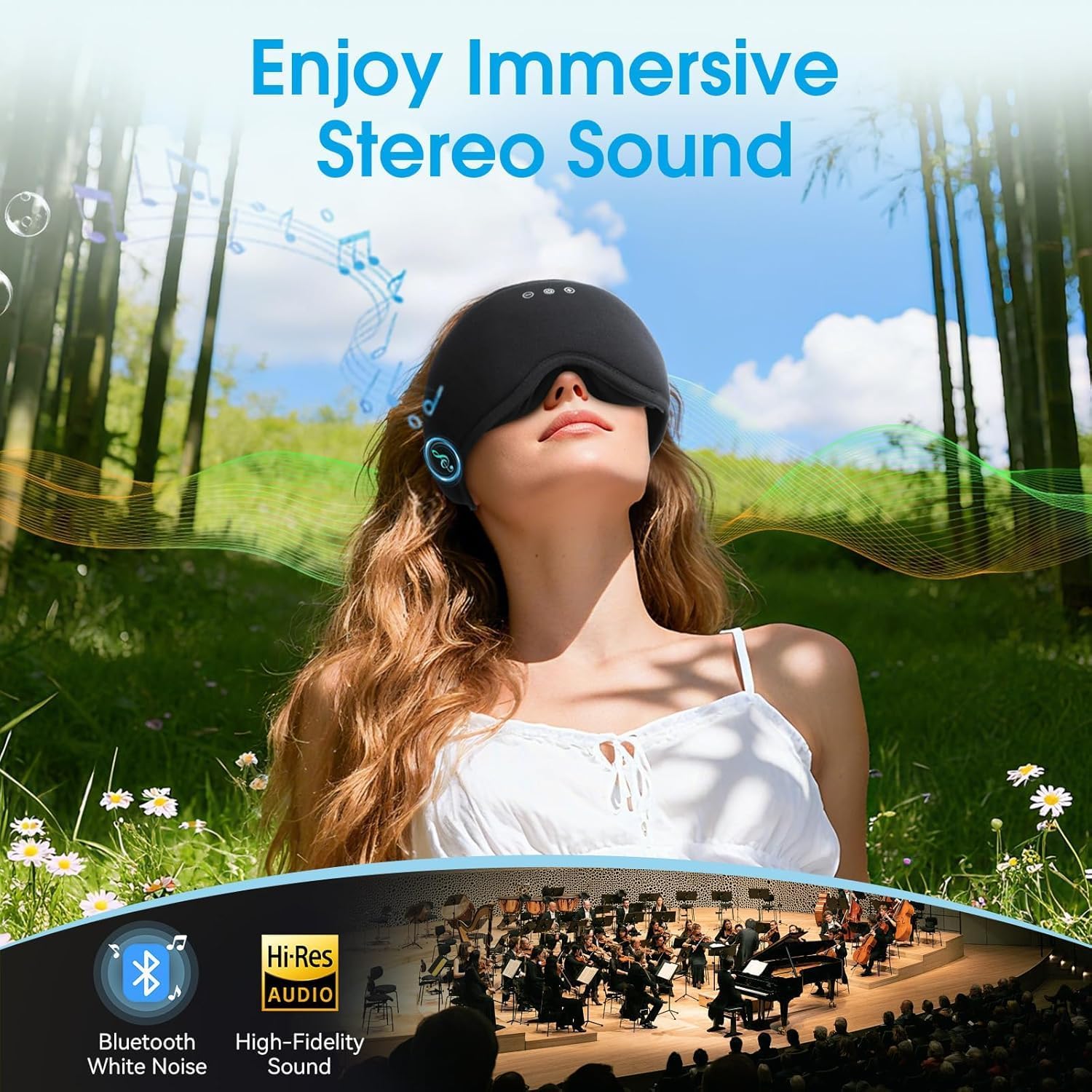 Thumbnail 3 de Love Eye Sleep Mask & Bluetooth Headphones Eye Mask (Bamboo Black)