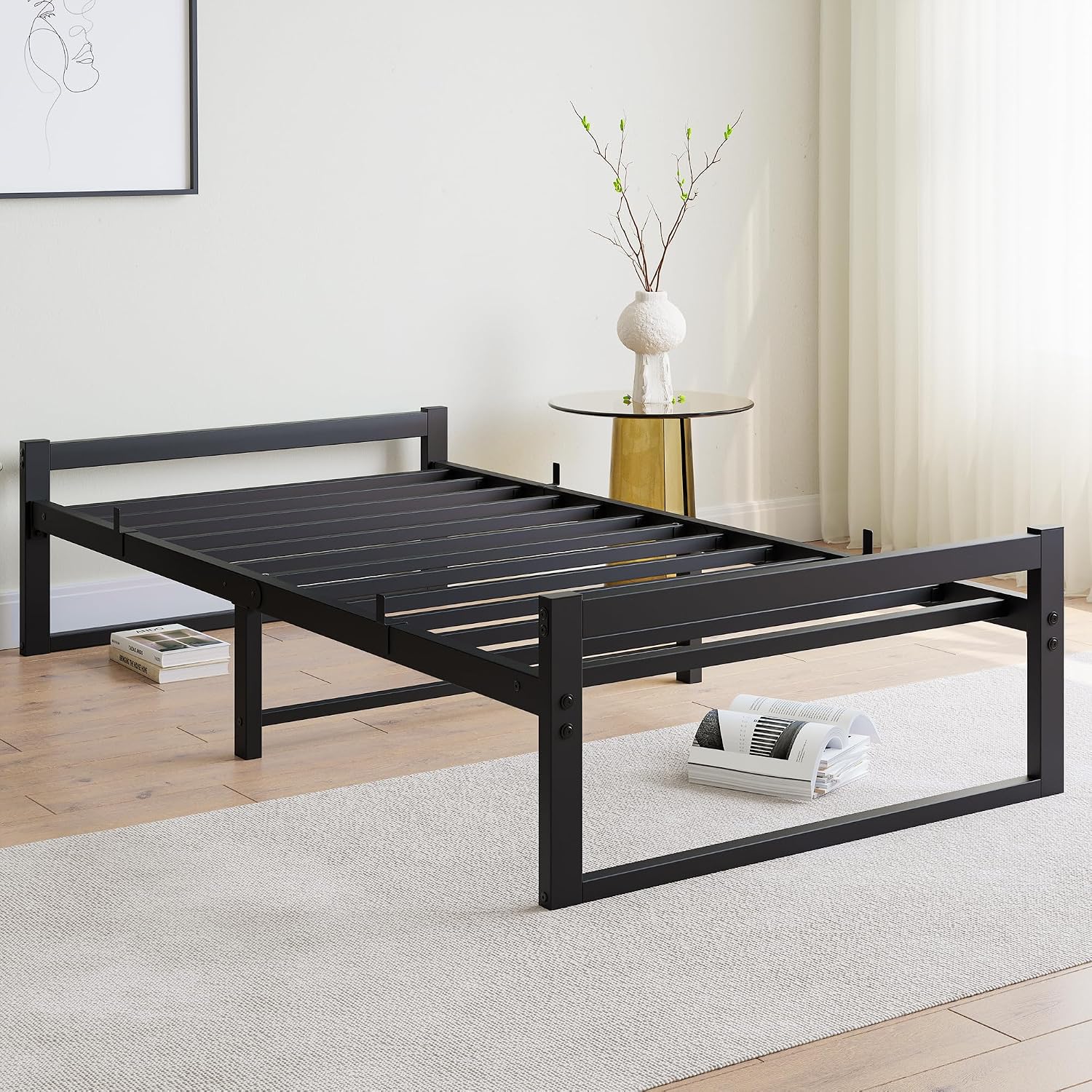 Thumbnail 6 de VECOCHO Twin Metal Platform Bed Frame, Black Steel Slats, Under-Bed Storage