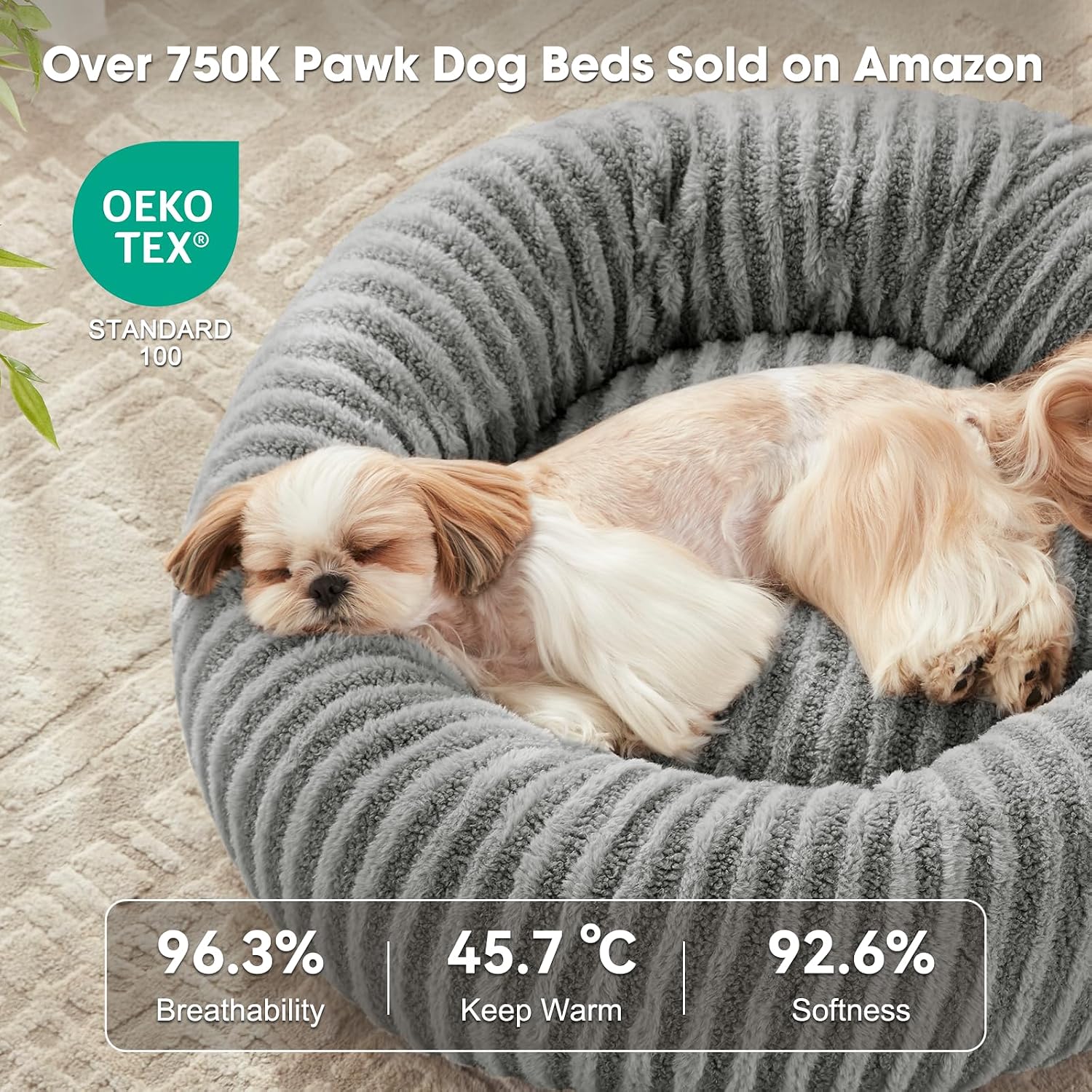 Thumbnail 1 de Pawk Large Donut Dog Bed with Waterproof Cover, 20cm High Side (76x76x20cm)
