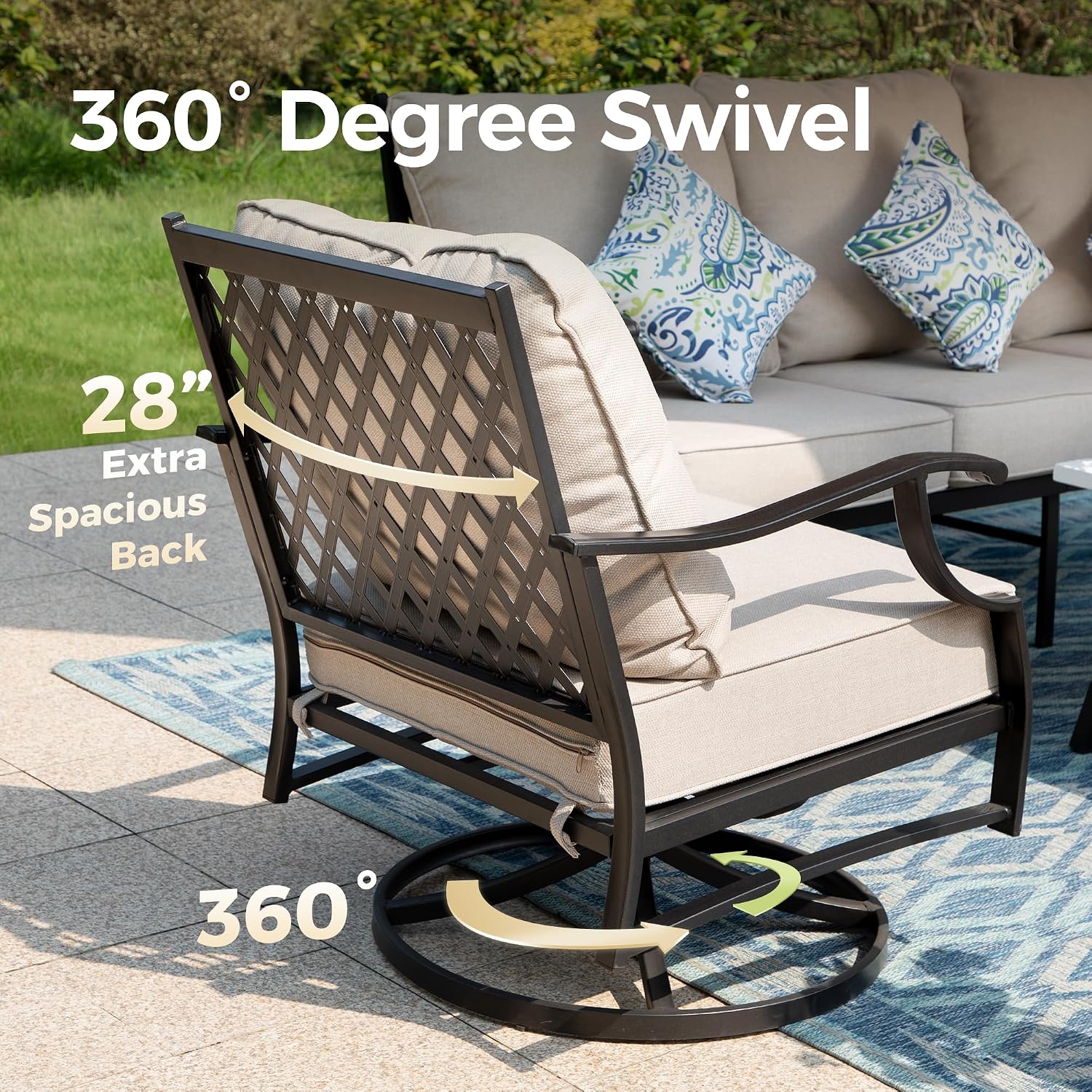 Thumbnail 6 de MIXPATIO 5-Piece Wrought Iron Patio Conversation Set with Swivel Chairs