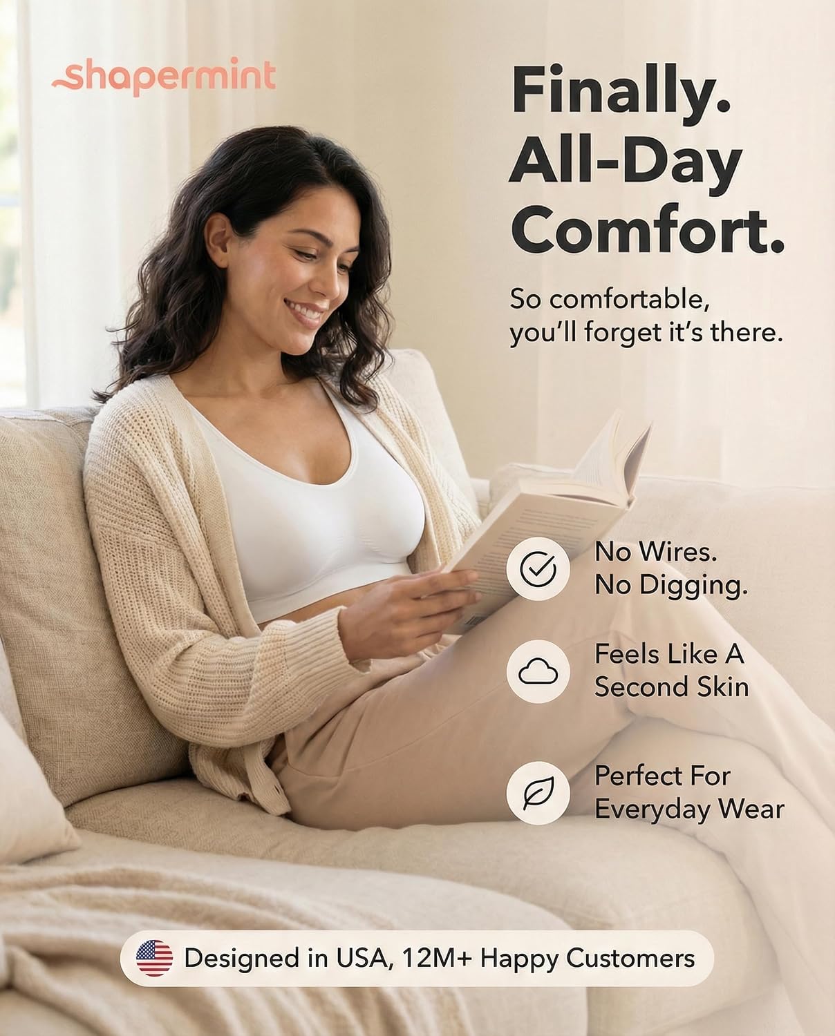 Detalle de SHAPERMINT Wireless Bras for Women No Underwire – Small to Plus Size Bralettes with Support and Natural Lift