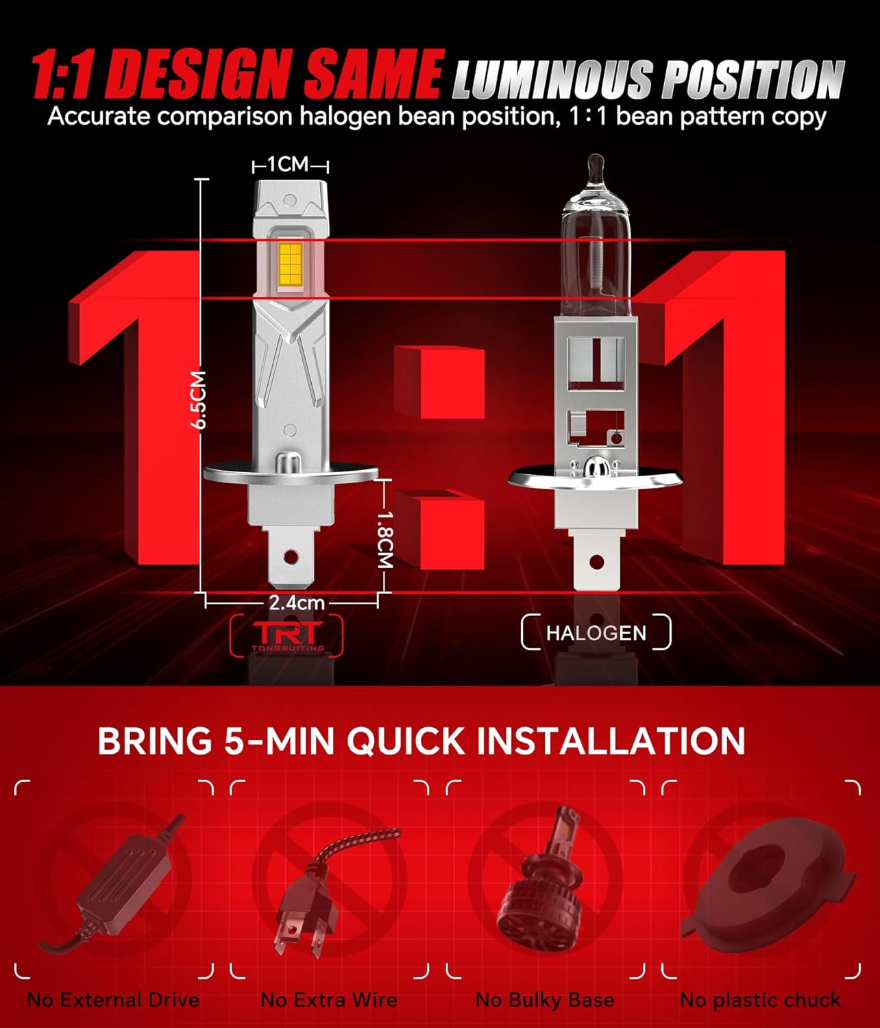 Detalle 2 de Tongruiting Bombillas LED H1 para coche 36000LM 110W