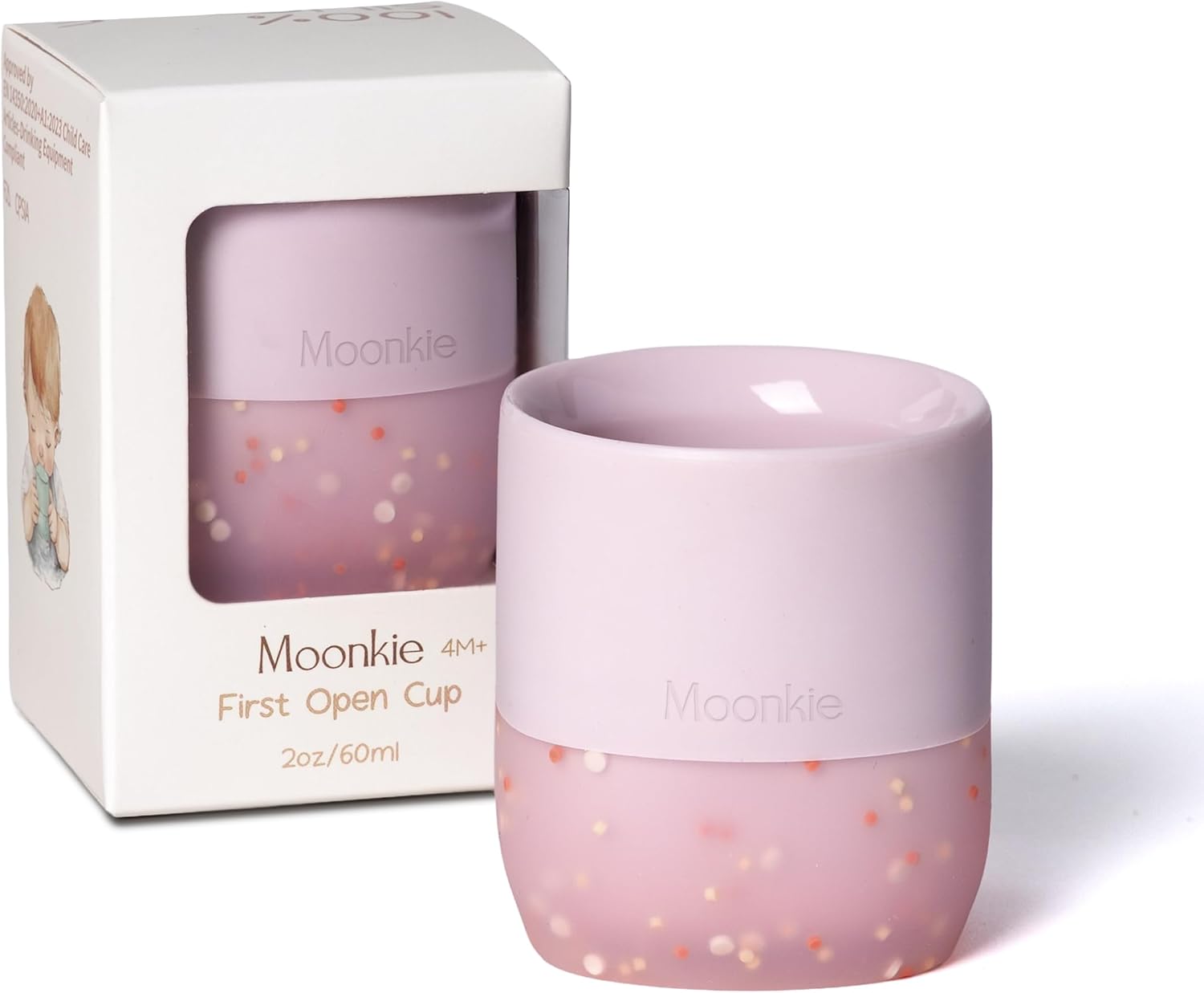 Detalle de Moonkie Trinklernbecher Baby Silikon – Offener Lernbecher ab 4 Monaten, 60 ml, BPA-frei, mit Messskala (Zartflieder)