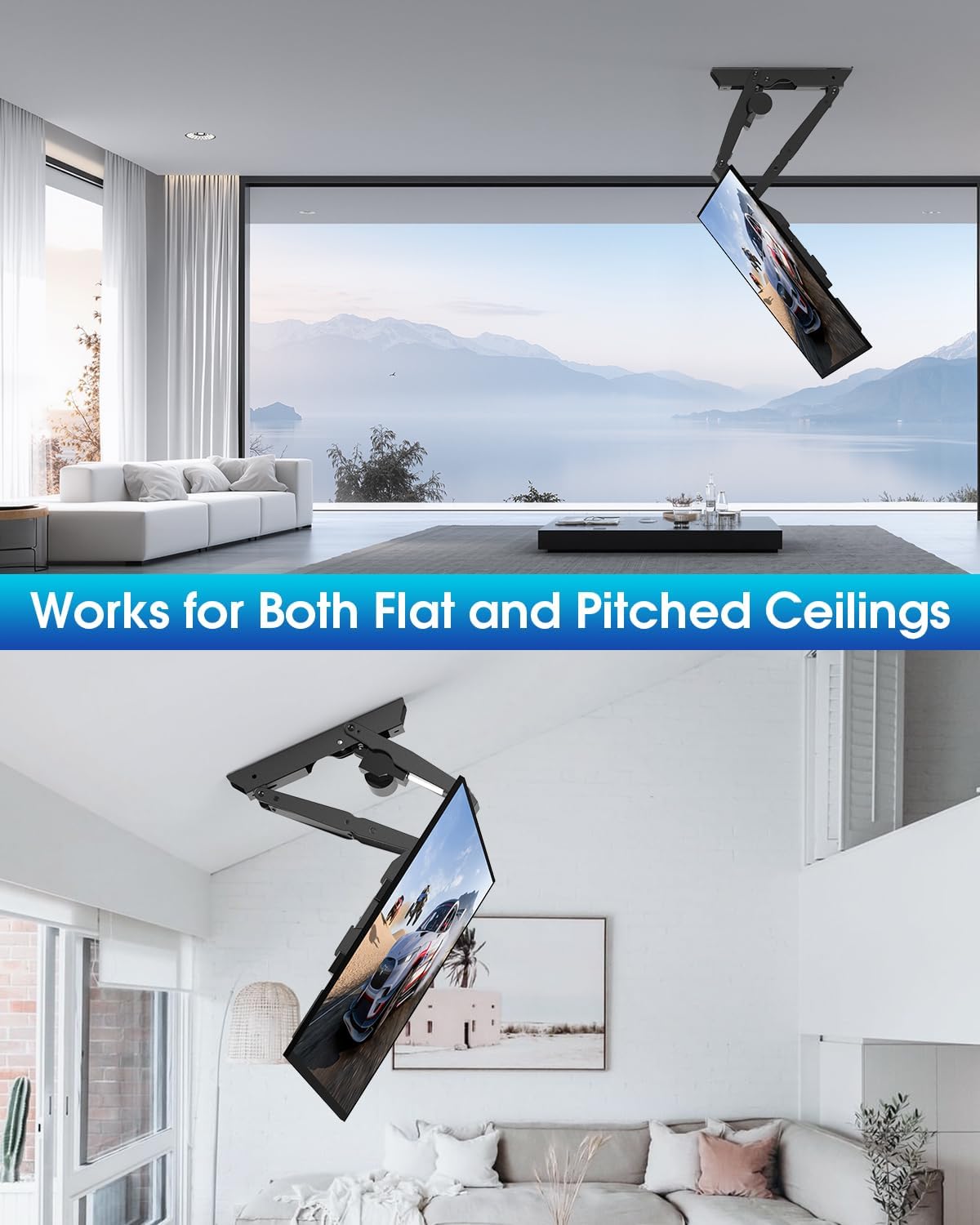 Detalle de Xyndyx Elektrische TV-Deckenhalterung 32–70 Zoll mit Fernbedienung – Flach- & Curved-TVs, VESA bis 600x400 mm, Schwarz