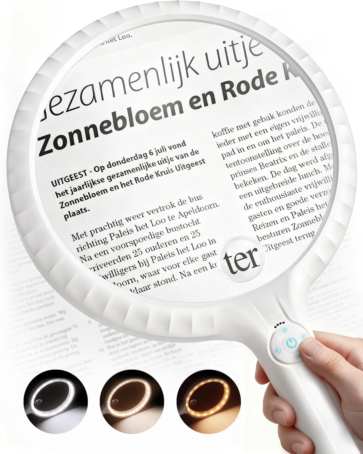 Detalle de ARTDOT Large Magnifying Glass with 36 LED Light – 140mm Lens, Rechargeable Handheld for Reading, Diamond Art, Coins & Crafts