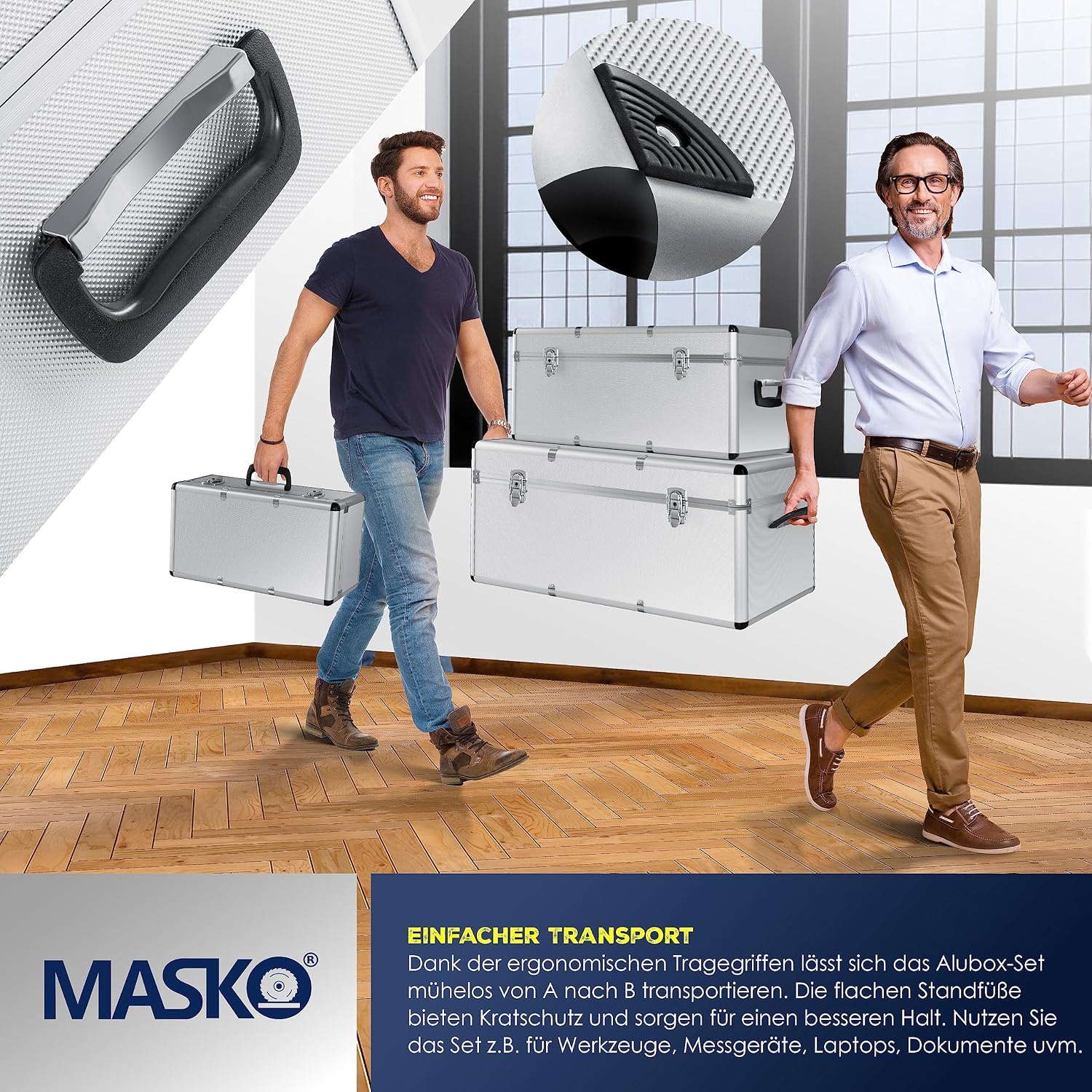 Detalle 2 de Masko 3er-Set Alu-Boxen: Alubox, Alukiste & Werkzeugkoffer als Transportbox