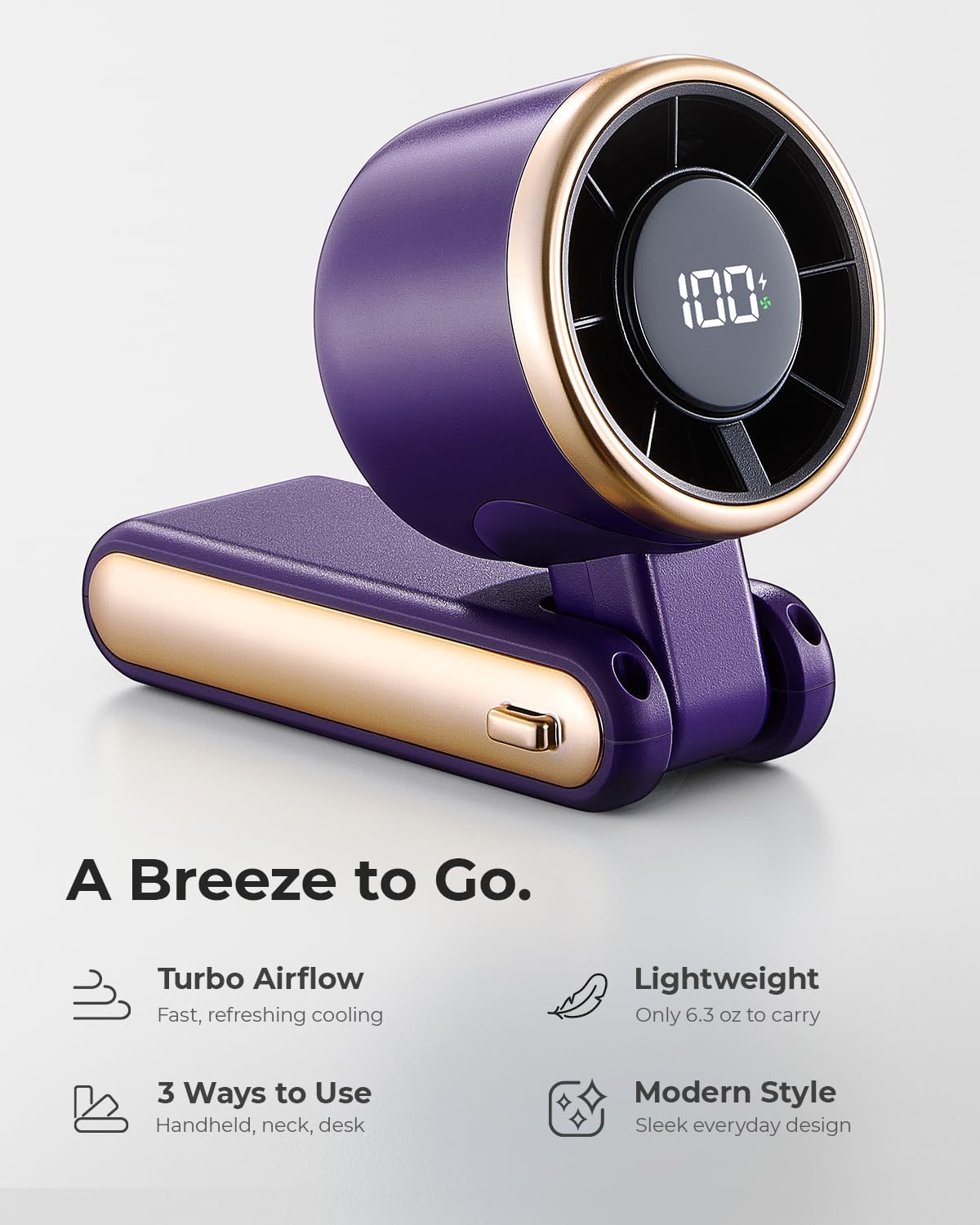 Detalle 2 de Bearwind S40 Portable Handheld Fan, 5 Speeds, 4000mAh, Foldable Design