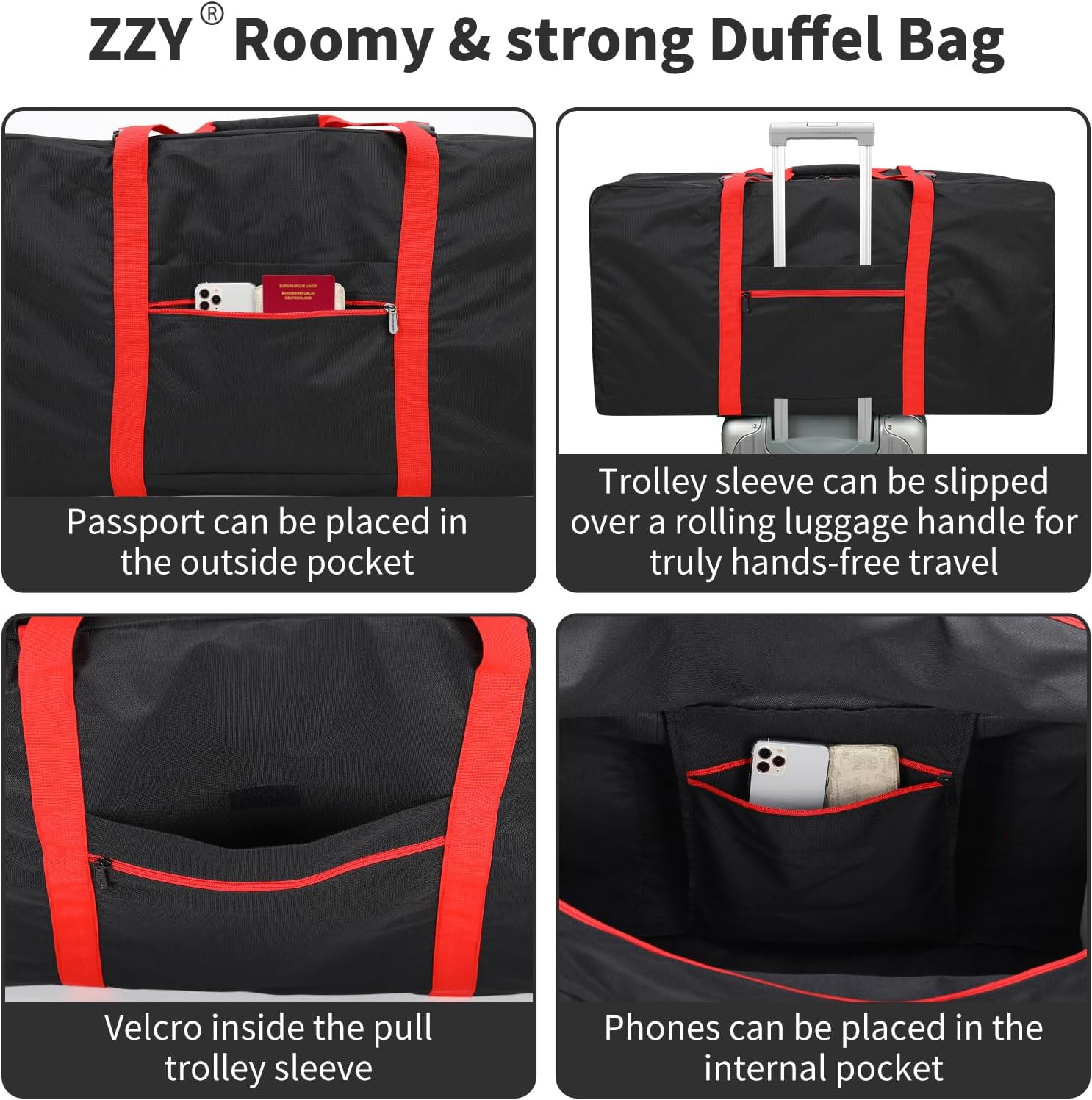 Thumbnail 4 de Surdimensionné Sac de Voyage Pliable 110L – Grand Léger Noir pour Camping, Sport et Weekend