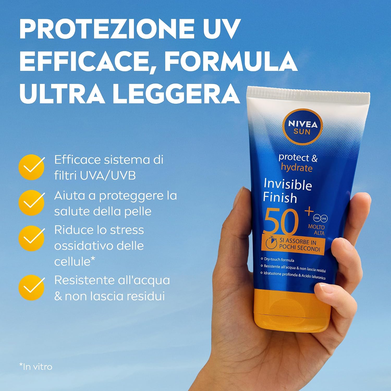 Detalle de NIVEA SUN Protect & Hydrate Invisible Finish SPF 50+ 150 ml — Protezione solare leggera, idratante e invisibile