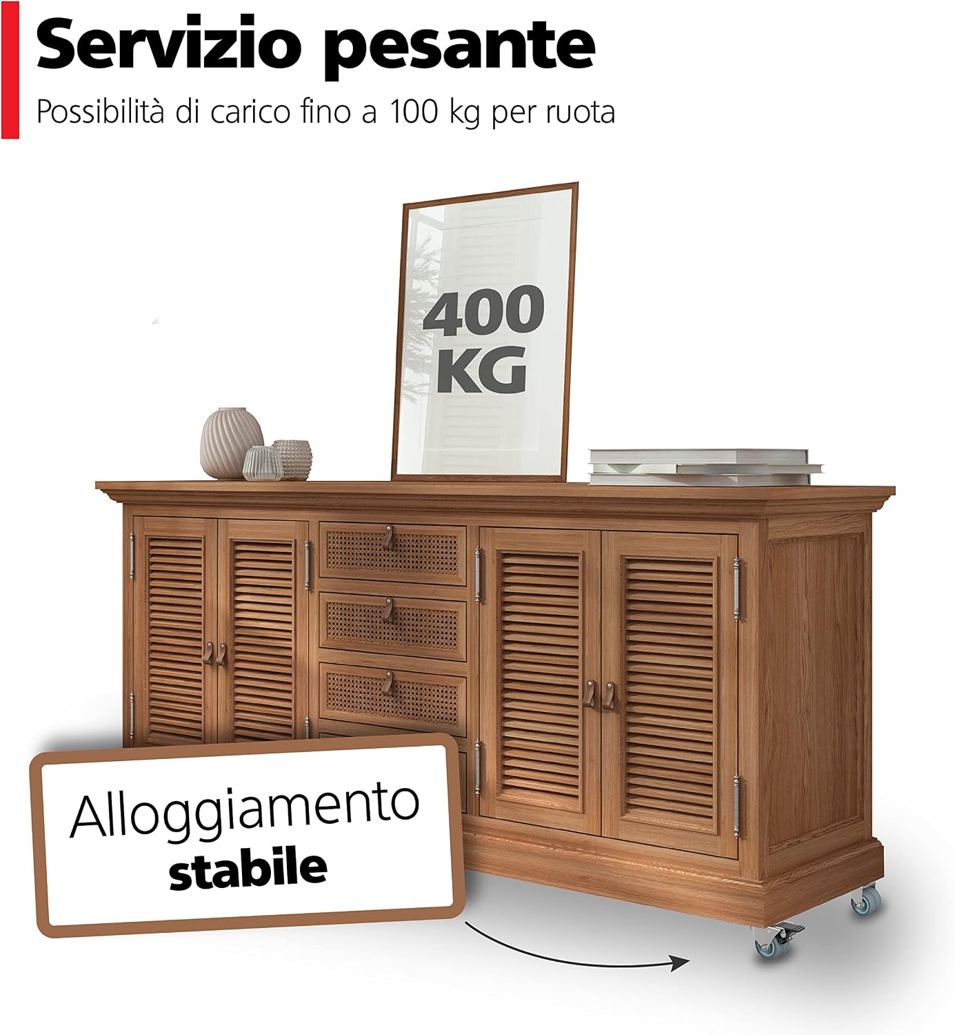 Detalle de RAVN HAMAN set di 4 ruote pivottanti con freno, 50 mm, fino a 100 kg per ruota