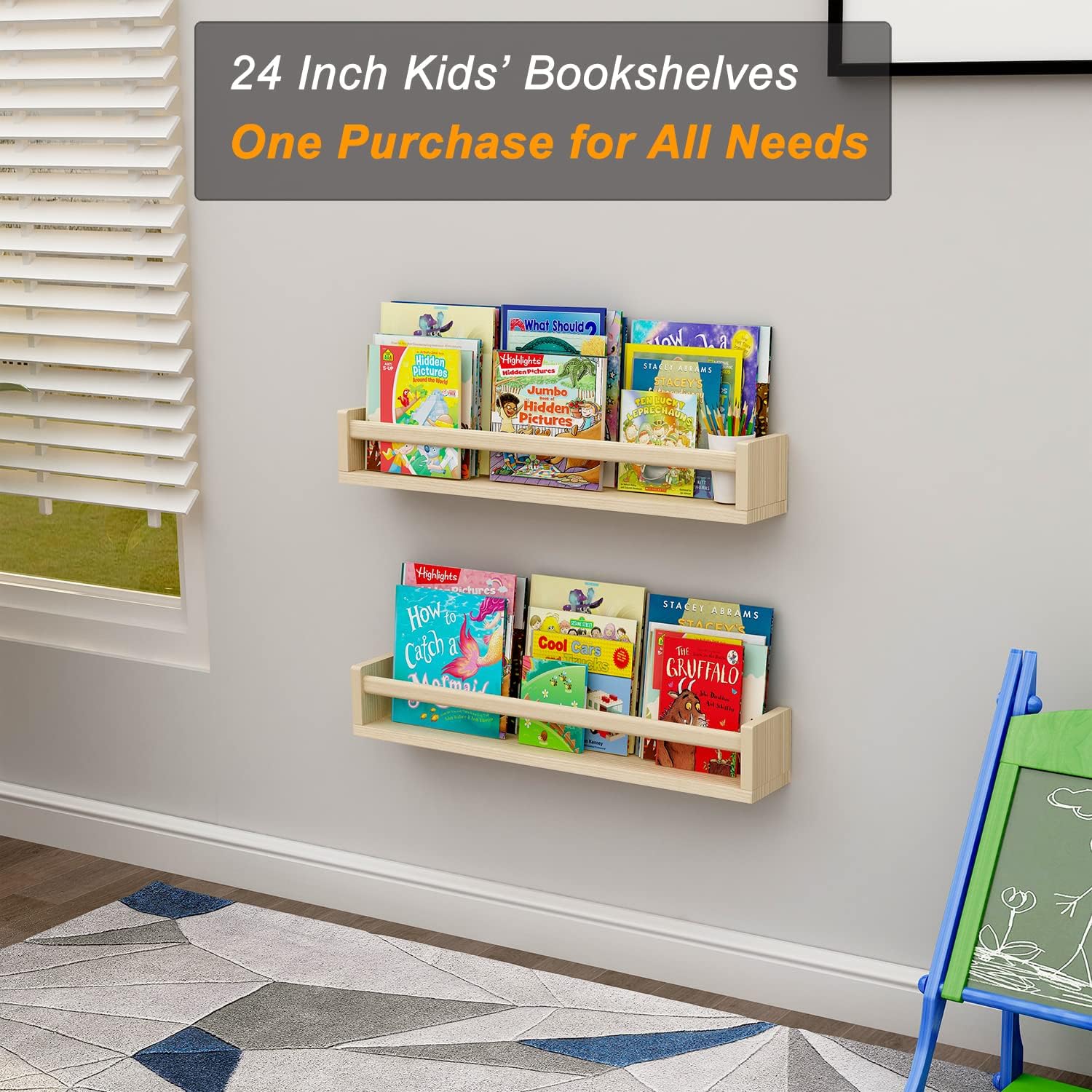 Detalle de Bidami NURSERY SHELVE 24-Inch Pine Nursery Bookshelves, Set of 2