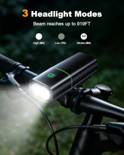 Detalle de Mohard 1200LM Bike Lights with 2 Super Bright LEDs (Front 1200 Lumen, 2600mAh, Rear 350m) with USB-C Rechargeable