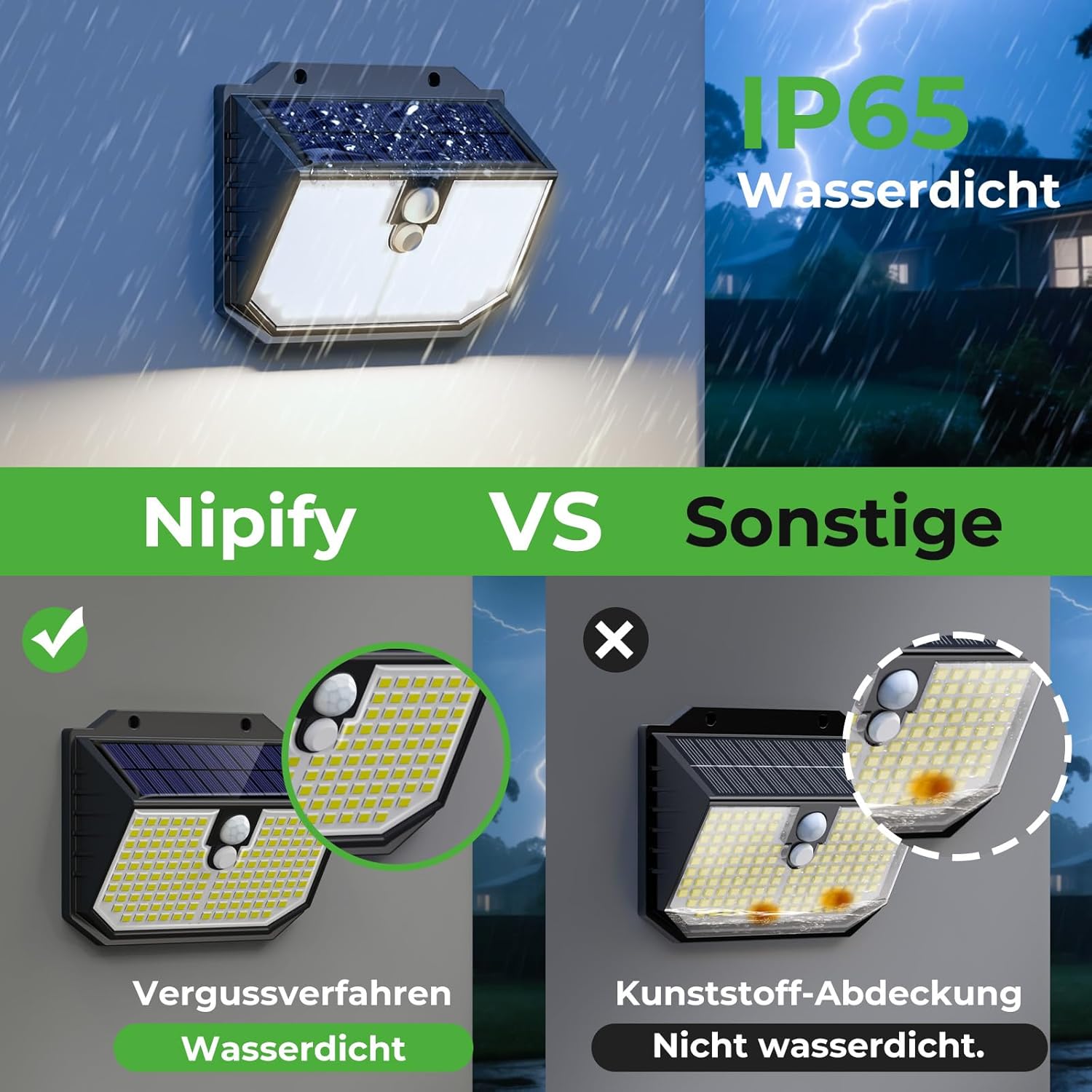 Thumbnail 3 de nipify Solarlampen für Außen mit Bewegungsmelder – IP65, 3 Modi, 2er-Set