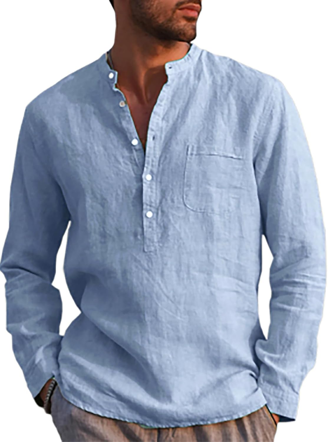 Thumbnail 6 de Runcati Herren Leinenhemd Langarm (70% Baumwolle, 30% Leinen) – Regular Fit mit Henley-Kragen