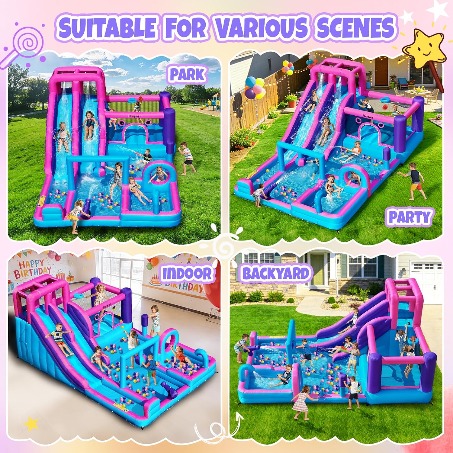 Detalle de FBSPORT Inflatable Bounce House with Double Water Slides and 750W Blower