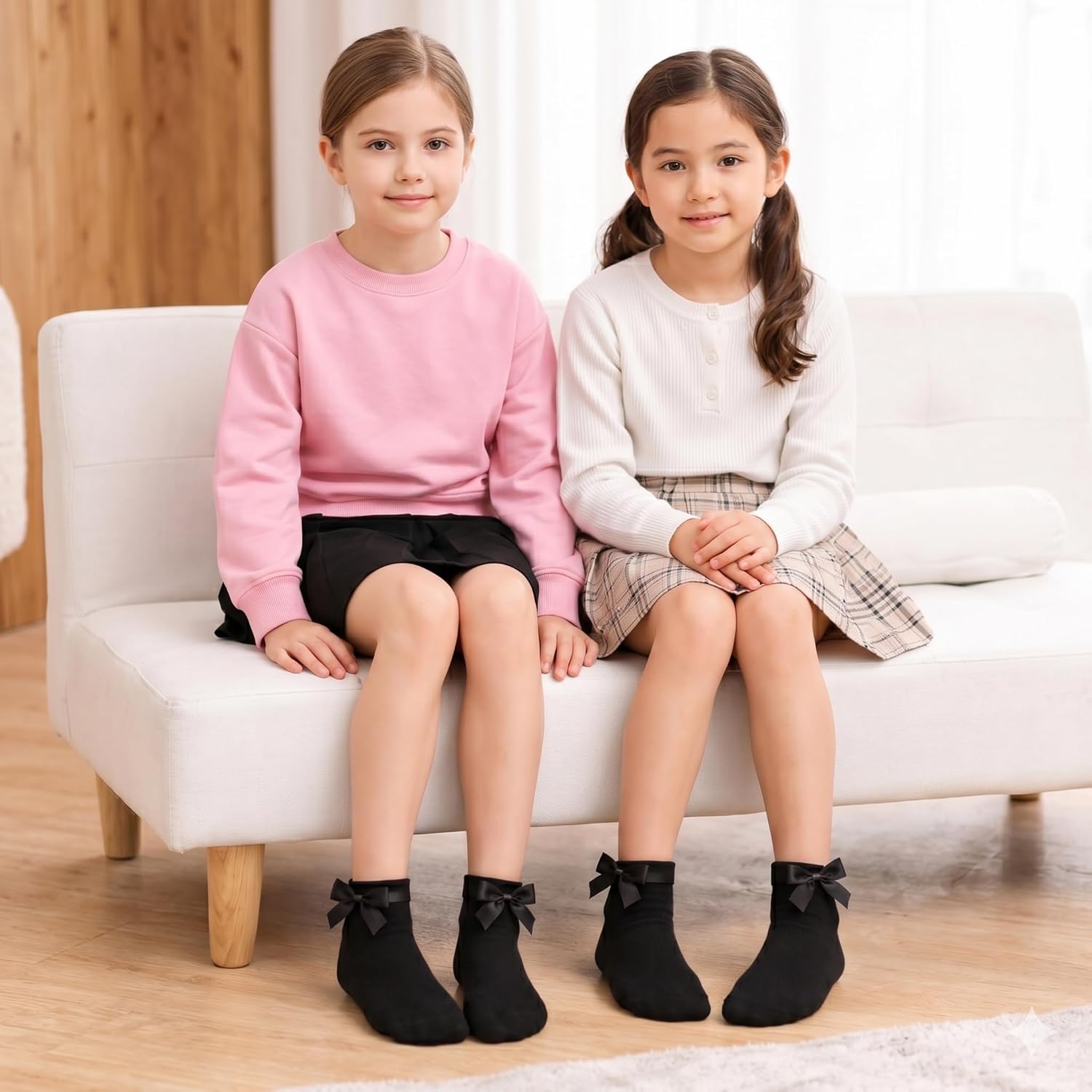 Detalle 2 de COSHAL 3 Pairs Girls Ankle Bow Socks: Cotton‑Rich School Socks with Fluffy Bows