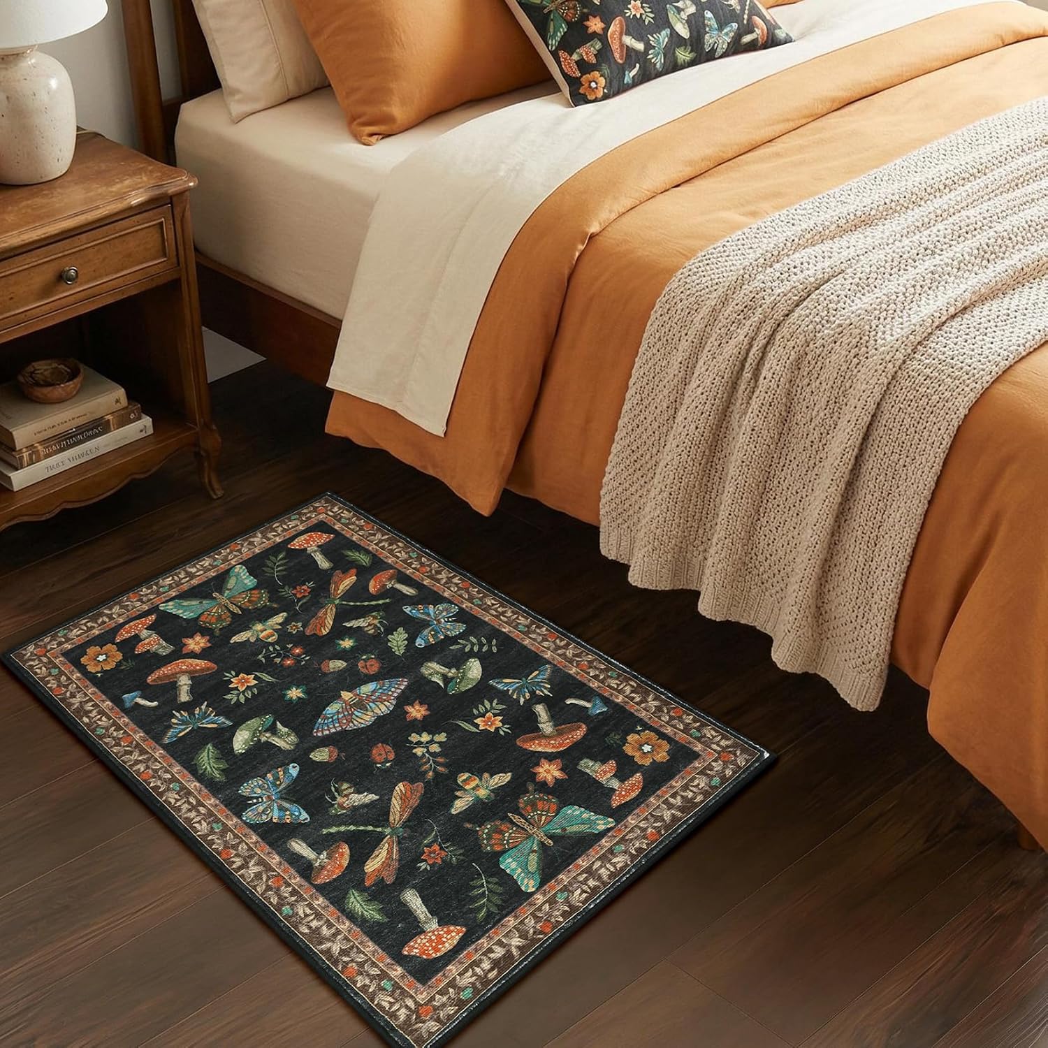 Thumbnail 3 de ROYHOME Mushroom Black Brown 2x3 Washable Low-Pile Insect Rug