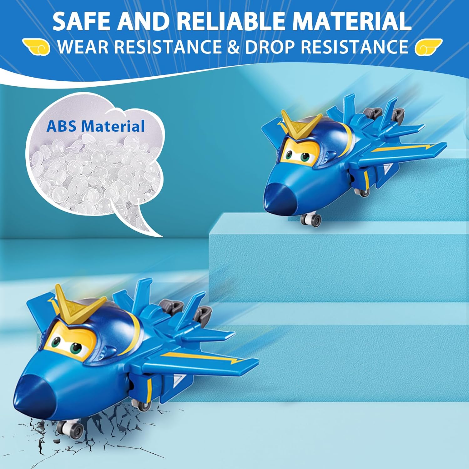 Detalle 2 de Super Wings Jerome Flugzeug (Transforming) – umwandelbares Spielzeug für Kinder von 3 bis 8 Jahren, 12 cm, blau