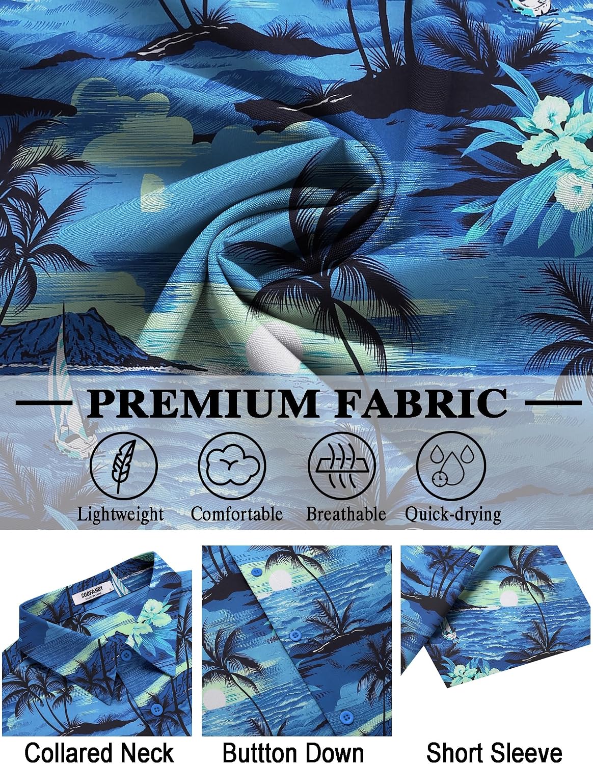 Detalle de COOFANDY Hawaii Hemd für Herren – Kurzarm Sommerhemd im tropischen Blumen-/Aloha-Design