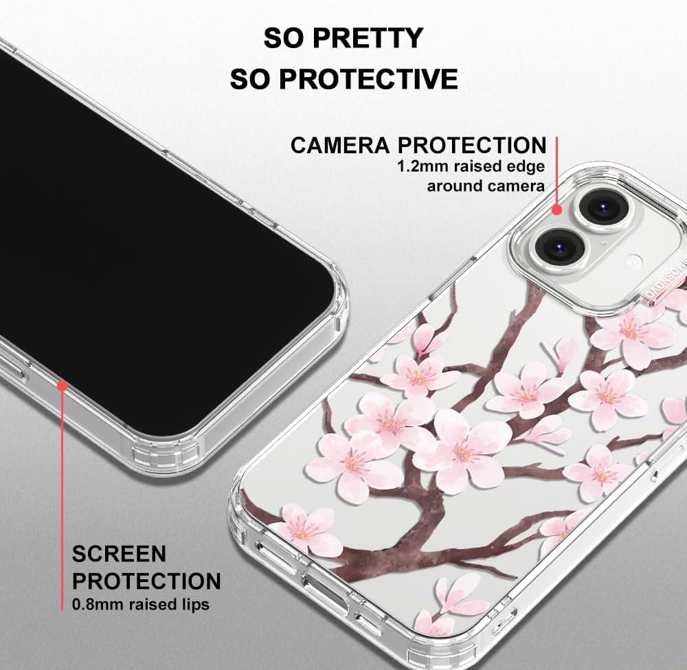 Thumbnail 3 de MOSNOVO Case for iPhone 16 Plus with Buffertech 6.6ft Protection – Cherry Blossom Clear TPU Bumper