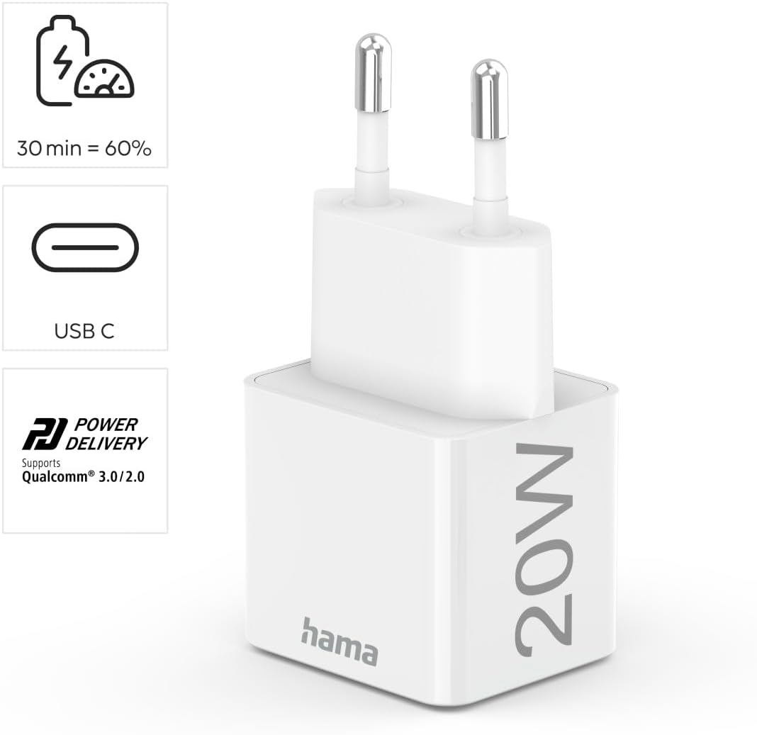 Thumbnail 1 de Hama Chargeur Rapide iPhone 20W USB‑C 1 m (certifié Apple MFi) + câble Lightning 1 m, blanc