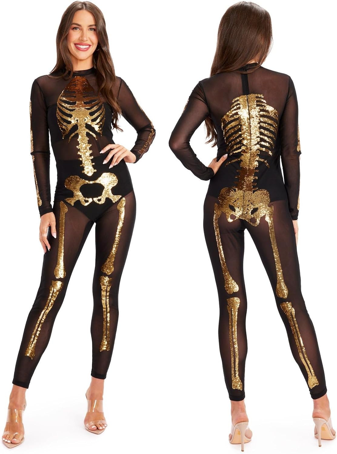 Detalle 2 de Tipsy Elves Skeleton Bodysuit in Stretch Mesh