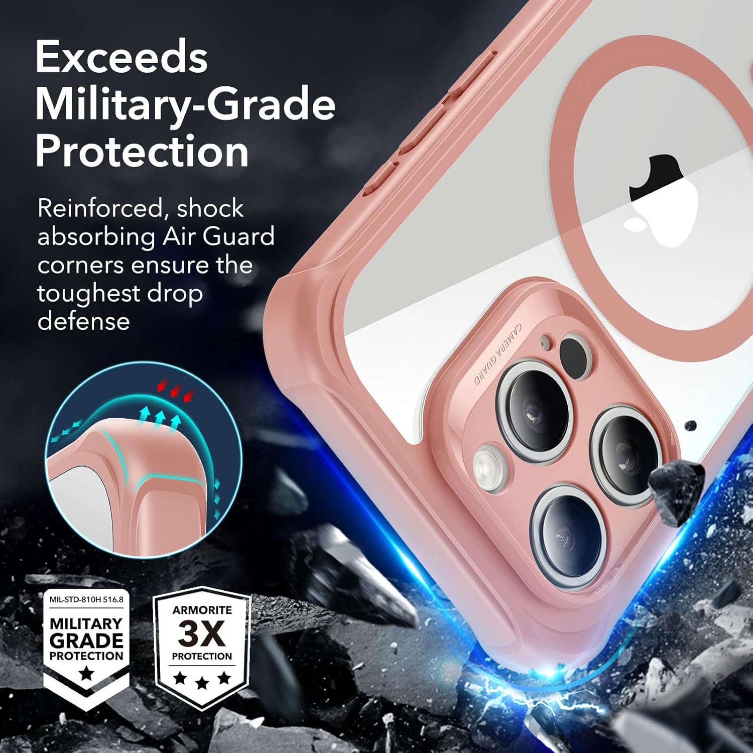 Thumbnail 4 de ESR Armor Series iPhone 15 Case with MagSafe + Built-in 9H+ Screen Protector (Clear Pink)