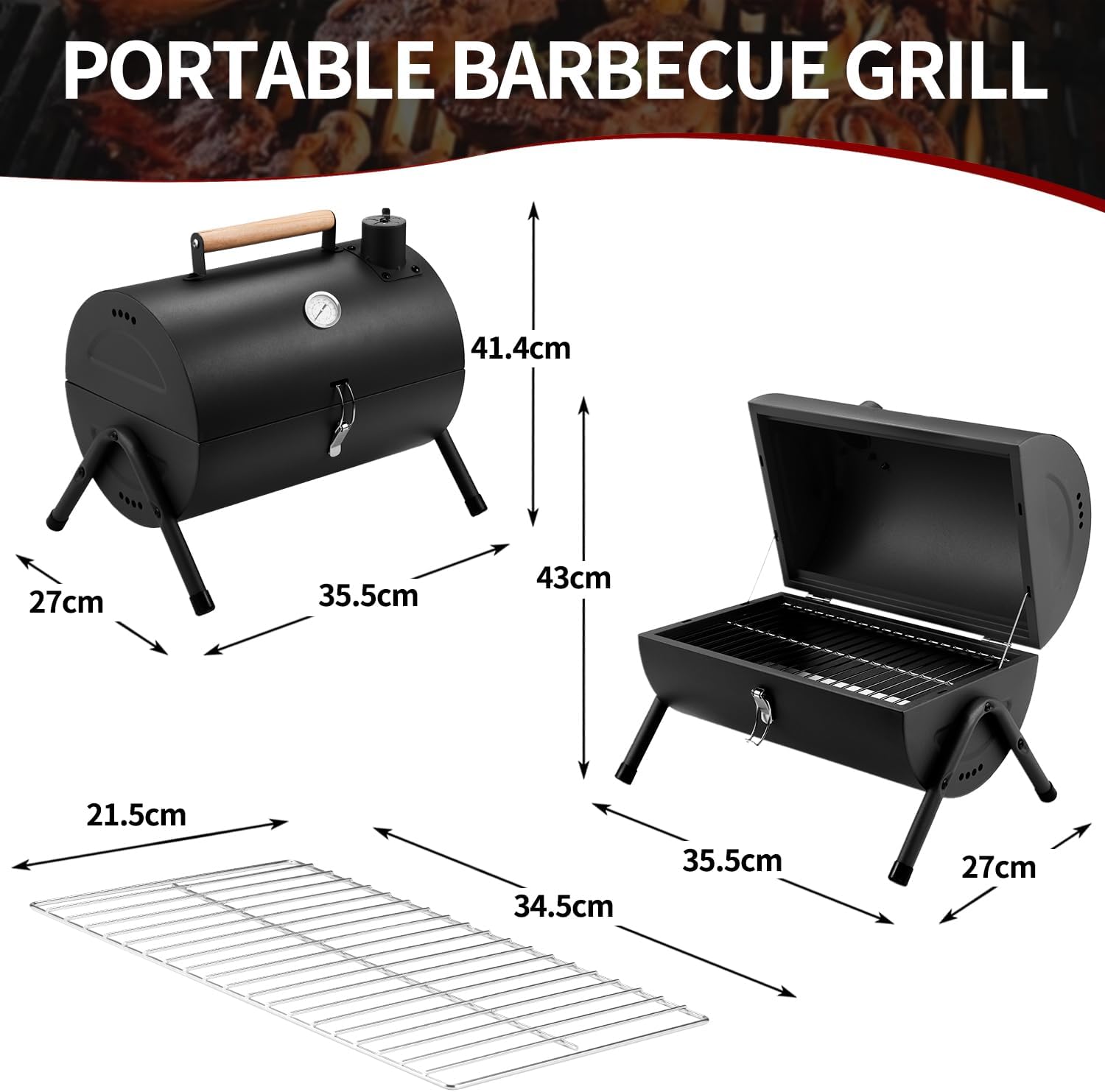 Detalle de Camping Portable Charcoal BBQ Grill: Compact, Durable Barrel-style Outdoor Barbecue