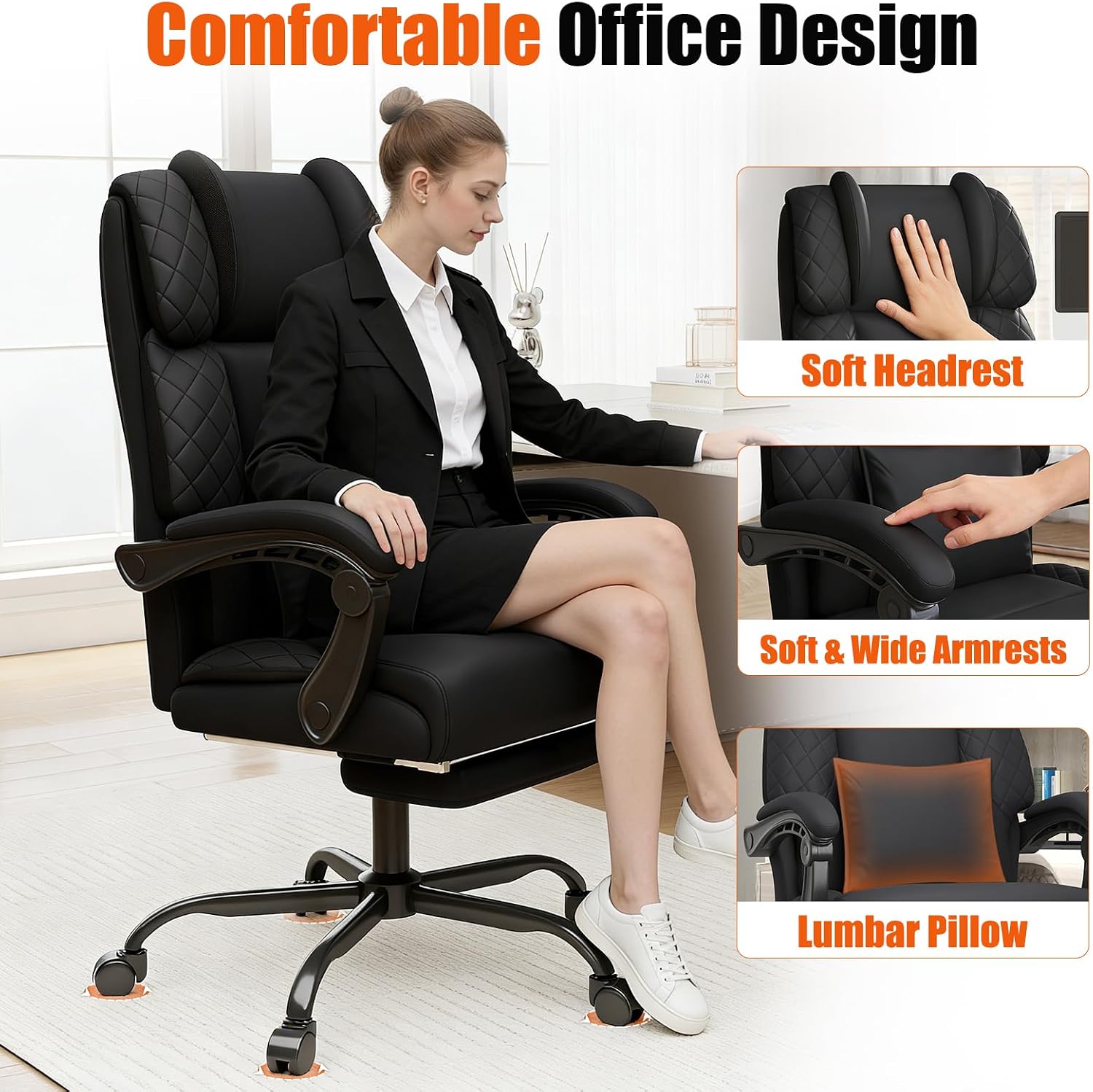 Detalle 1 de Hihady RD-CA-A026-1-FX Big and Tall Executive Office Chair with Footrest