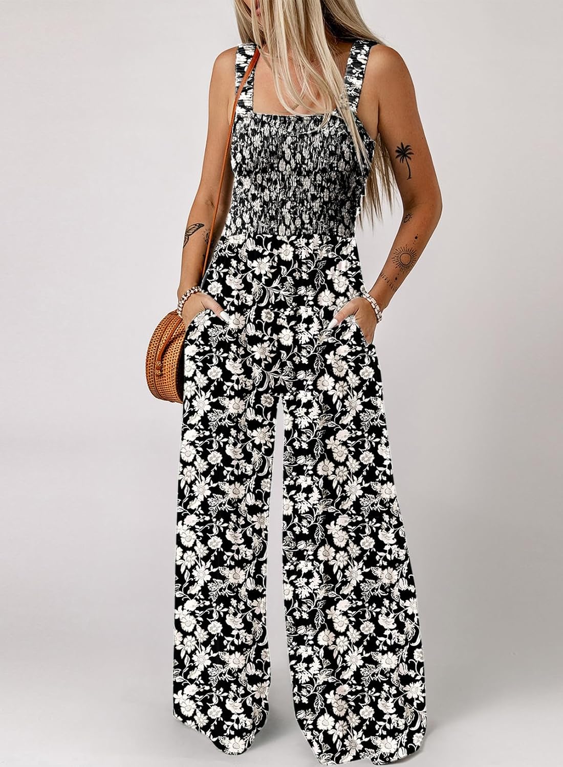 Detalle de Dokotoo Women's Casual Loose Overalls Jumpsuits: Sleeveless Printed Wide-Leg Rompers with Pockets