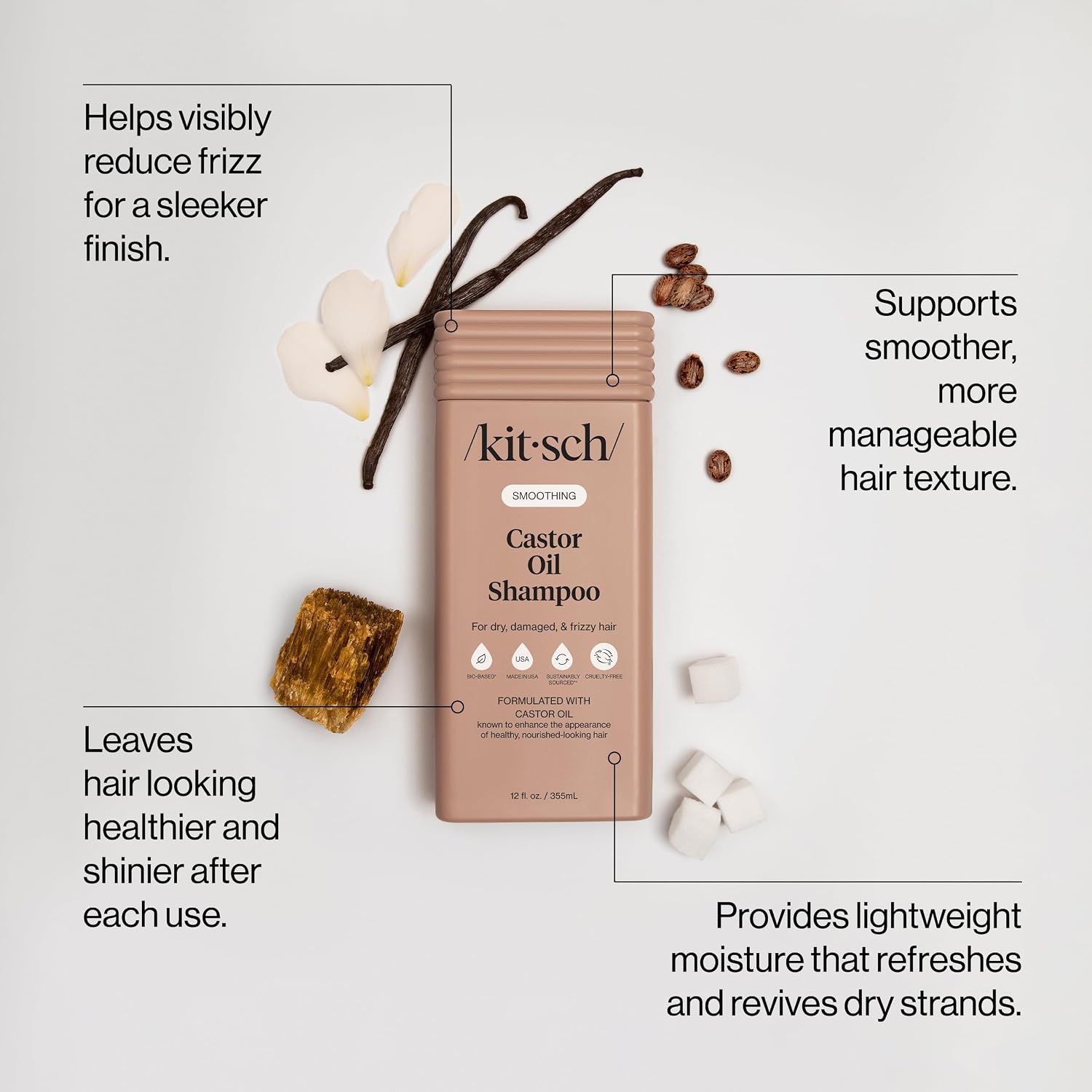 Detalle de Kitsch Smoothing Castor Oil Liquid Shampoo – Nourishing, Color-Safe & Made in the USA