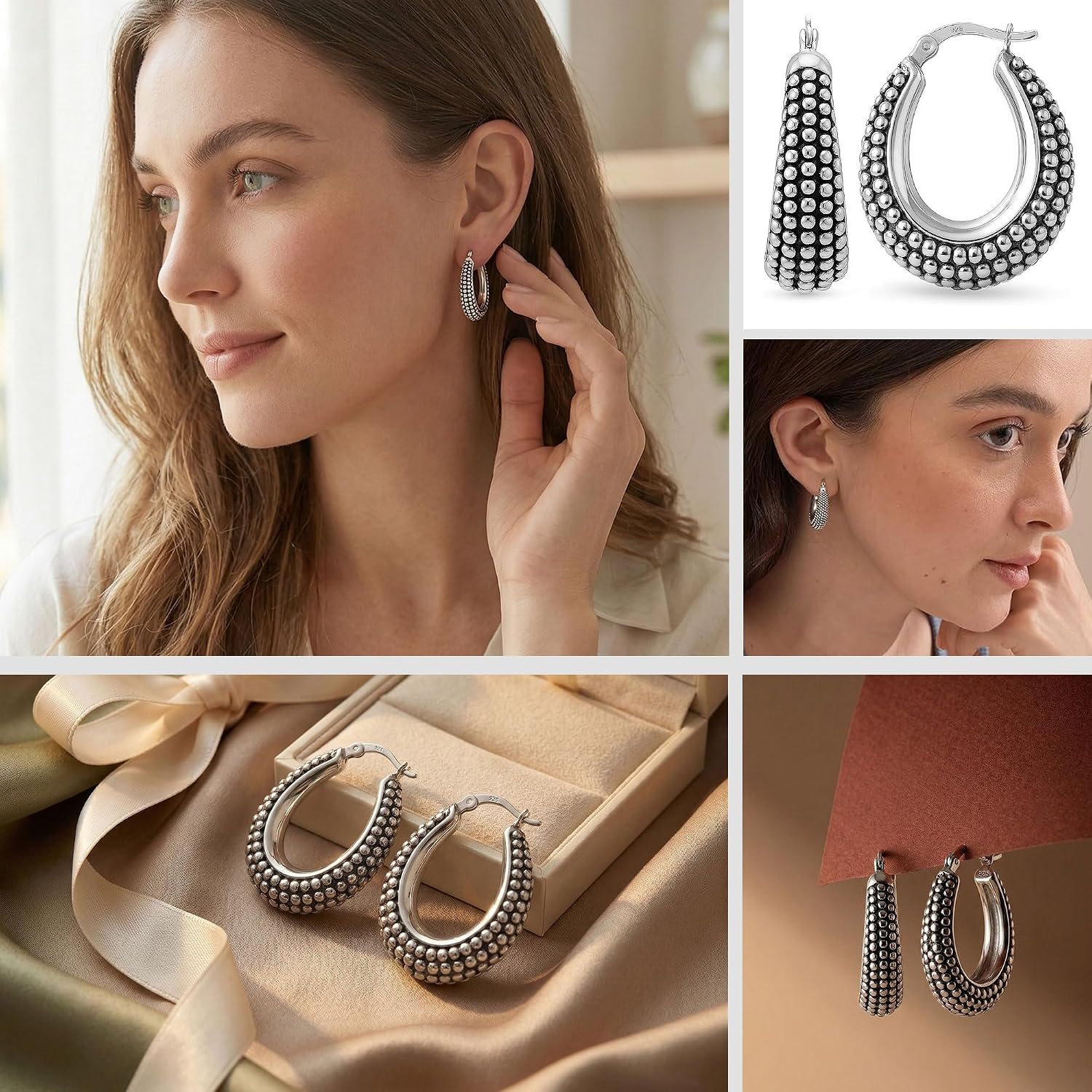 Detalle 2 de LeCalla 925 Sterling Silber Hoop Ohrringe 27 mm