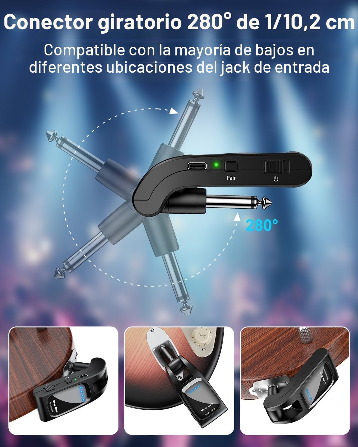 Thumbnail 3 de New Bee 2.4GHz Sistema Inalámbrico de Guitarra con 6 Canales — Transmisor y Receptor Recargables