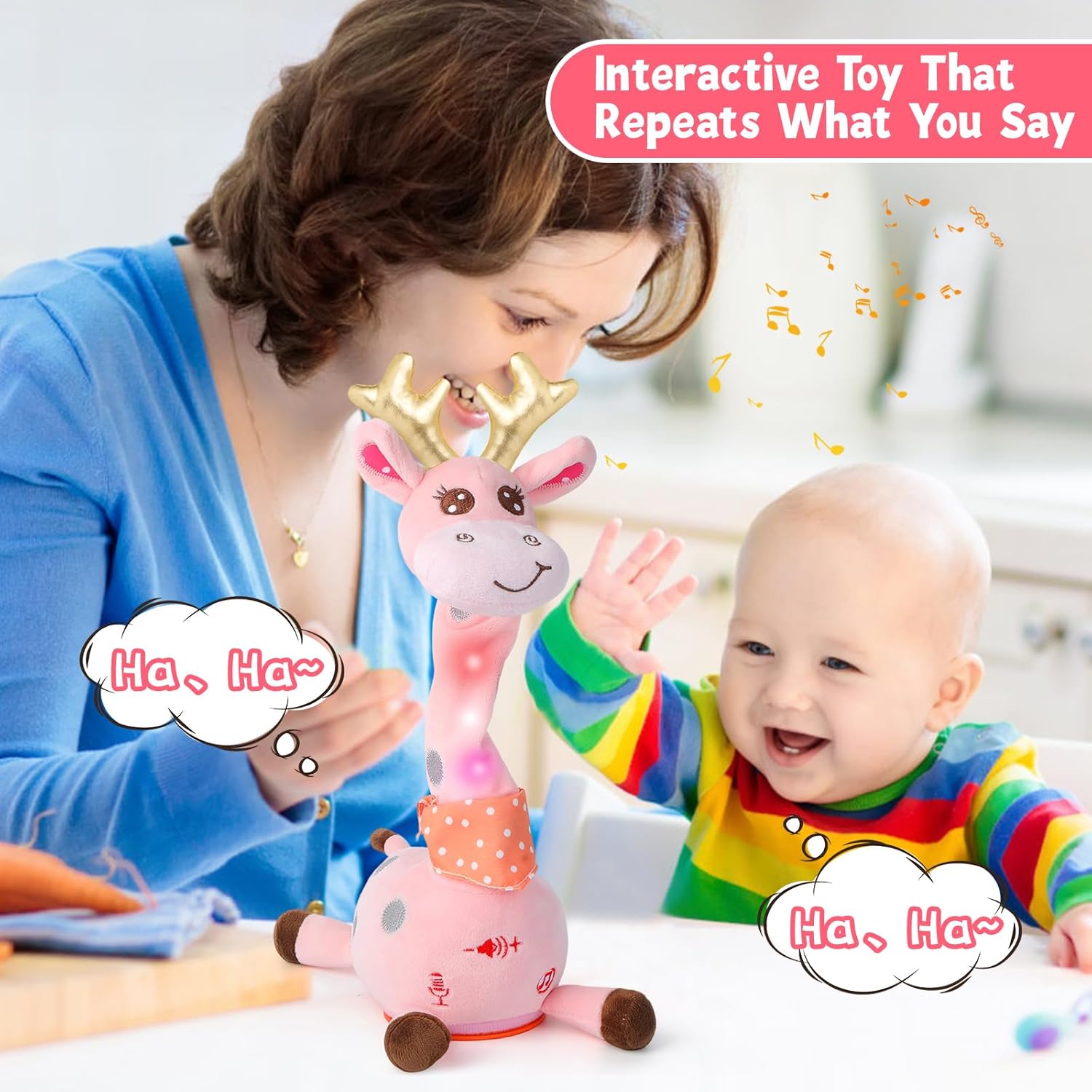 Thumbnail 3 de Edencomer Sprechende Giraffe Kuscheltier (Singend, Tanzend) mit Lautstärkeregler – rosa