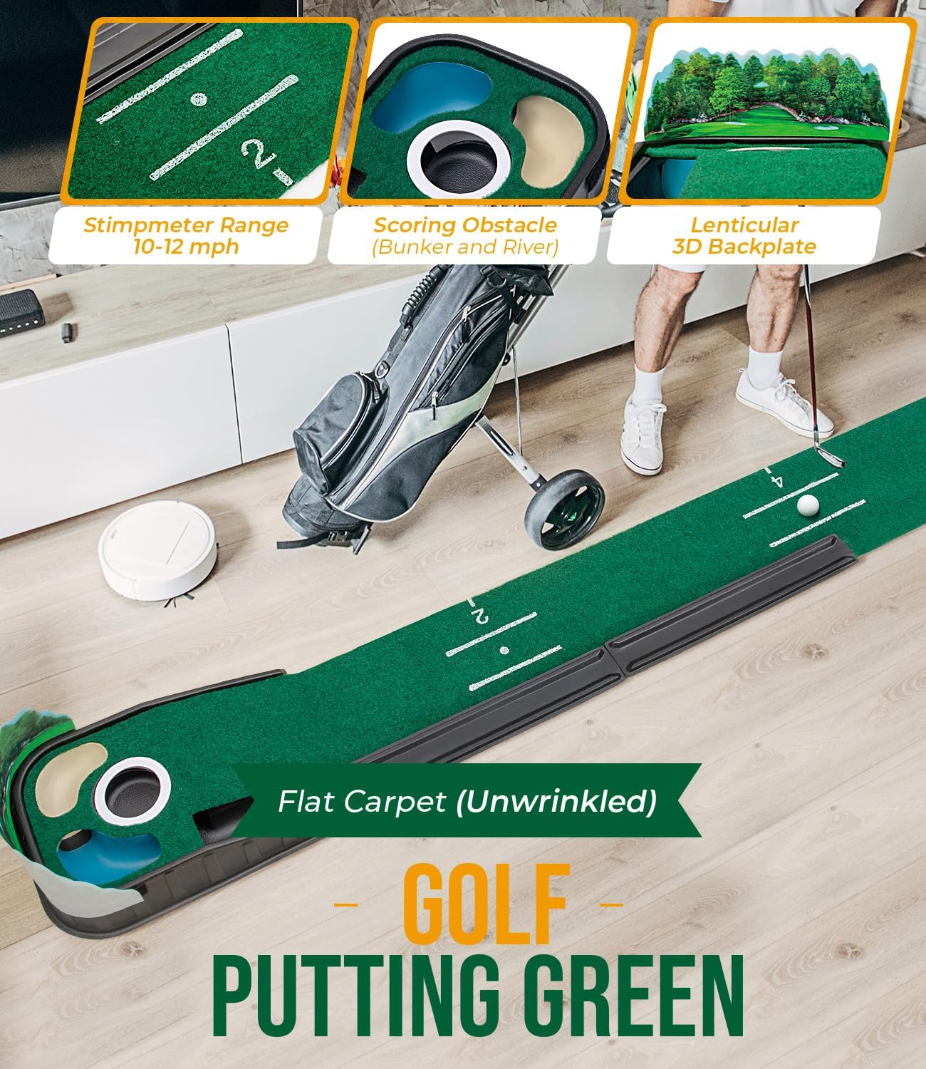 Detalle de Zcoorey GPM Indoor Golf Putting Mat with Alignment Guides and Ball Return