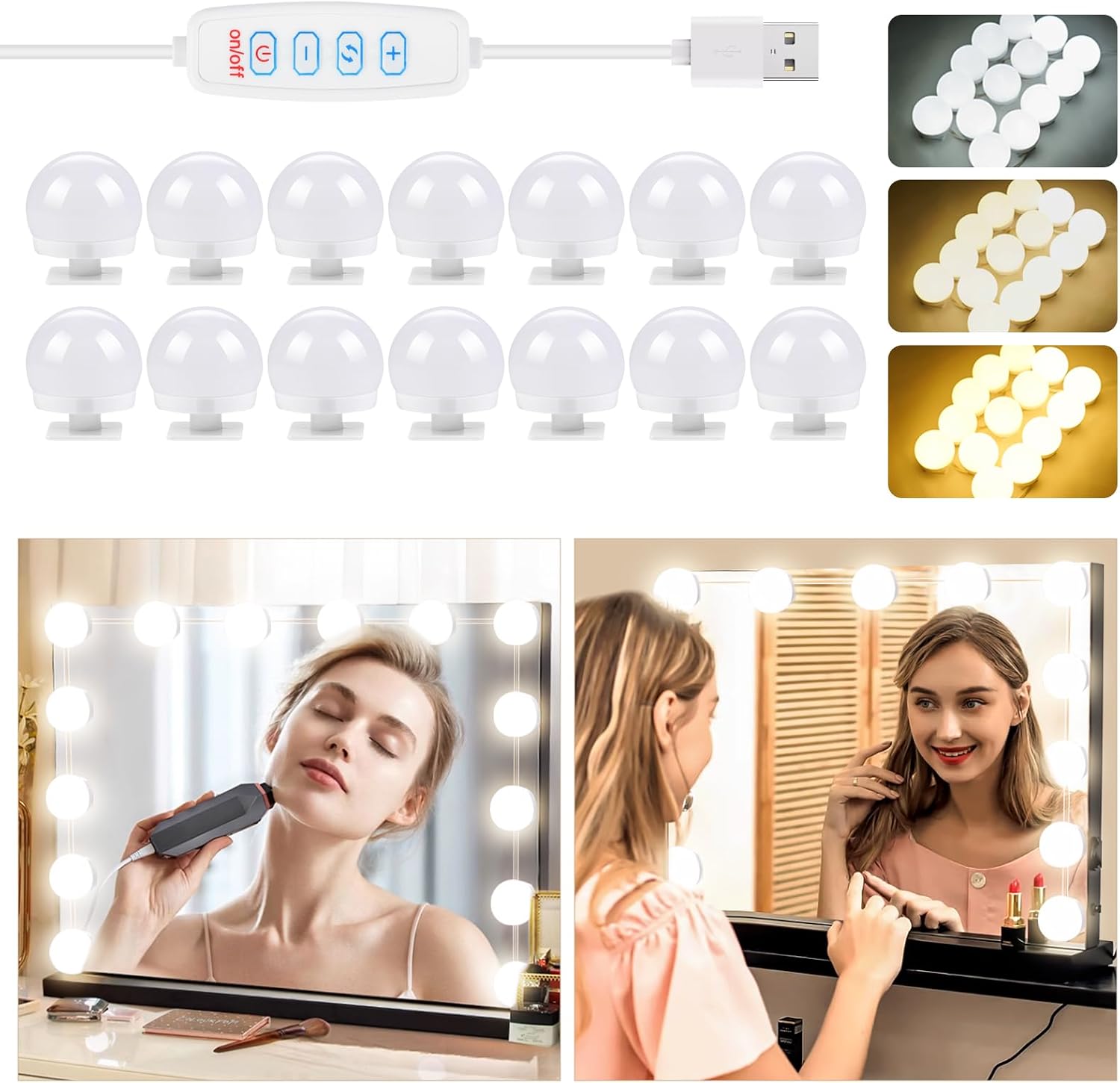 Detalle de OSDUE P-MS20240313-A Hollywood-spiegelverlichting met 14 dimbare ledlampjes