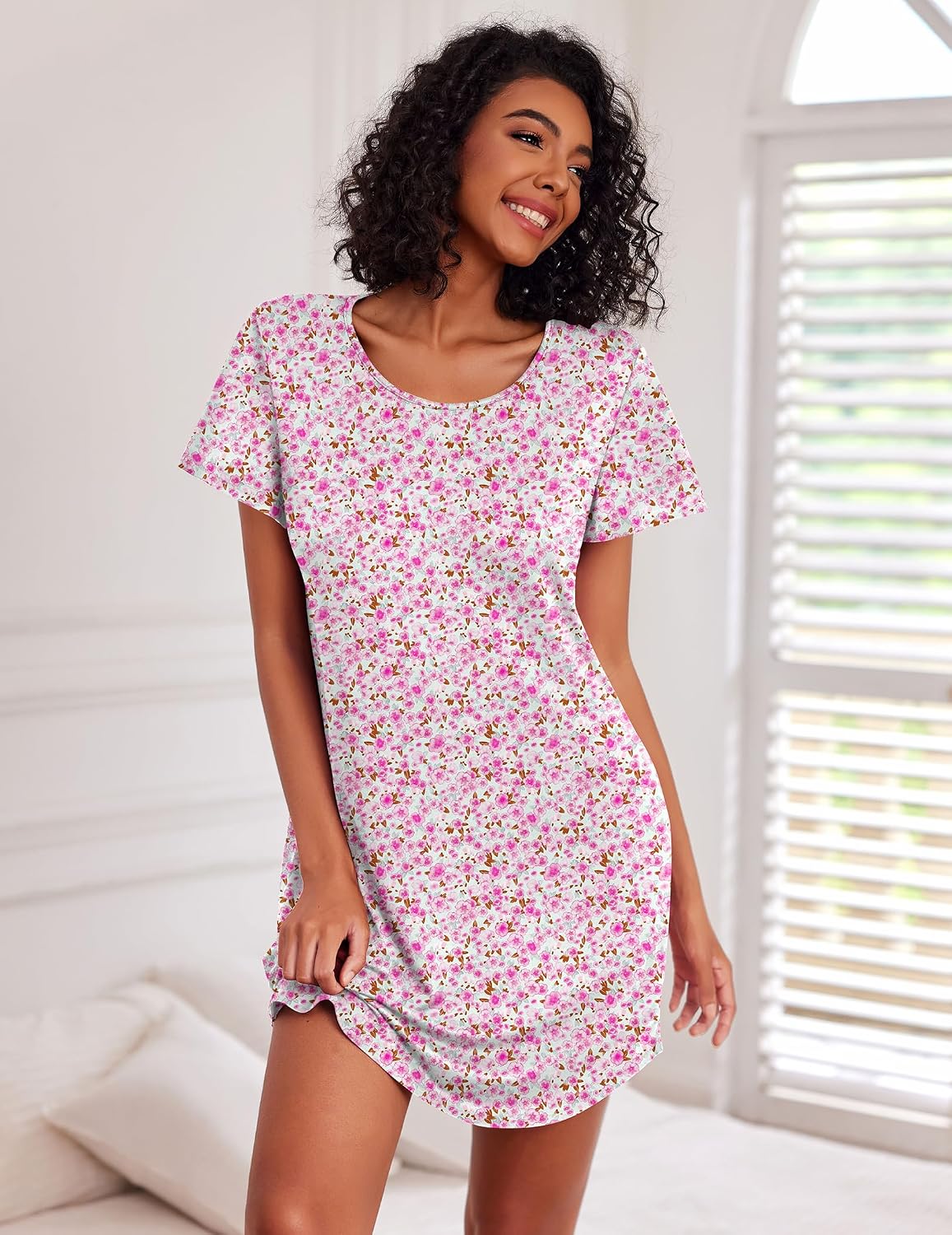 Detalle de Ekouaer Cotton Nightgowns for Women, 3-Pack Short-Sleeve Sleepshirts