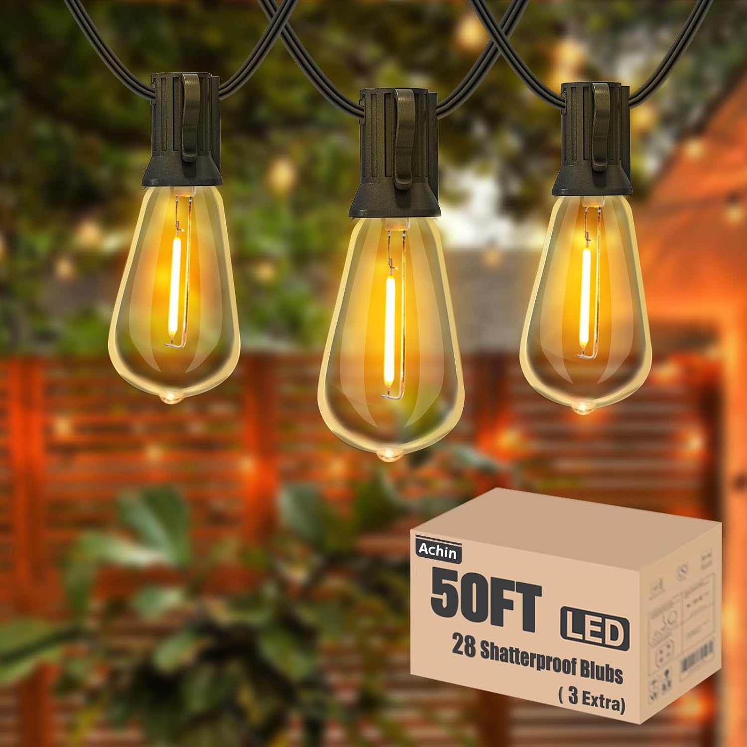 Thumbnail 6 de Achin 200FT Outdoor String Lights G40 Globe Patio Lights with 104 Shatterproof LEDs, IP44 Waterproof, Dimmable, 2-Pack (200FT Total)