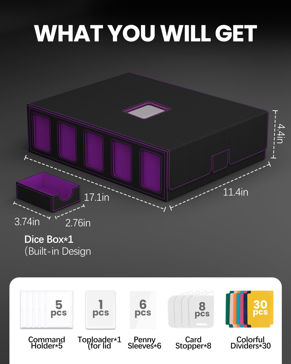 Thumbnail 5 de Trading Card Storage Box: 5-Row Deck Case with Commander Display, Handle, and 4200+ Card Capacity