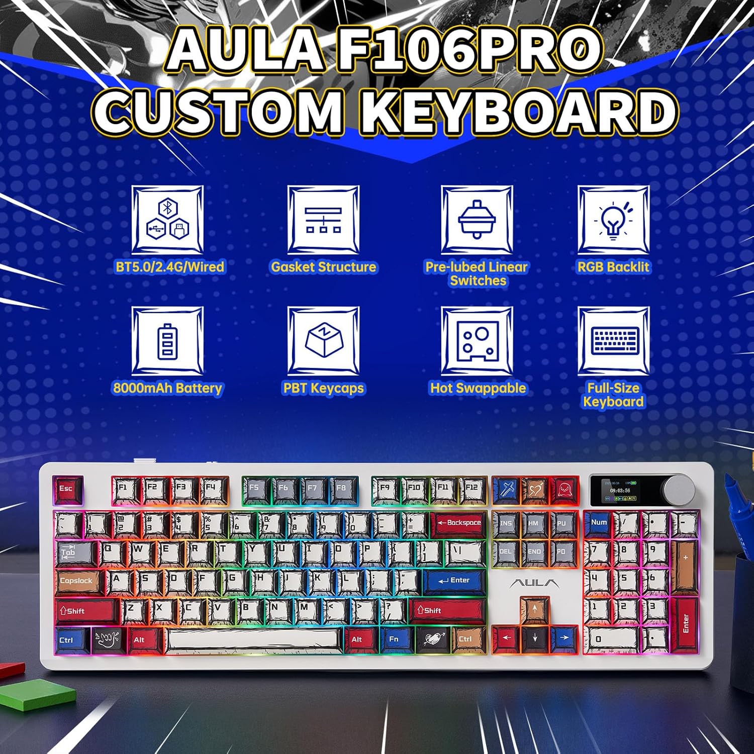 Thumbnail 1 de AULA F106 PRO Wireless Mechanical Keyboard 8000mAh ⌨