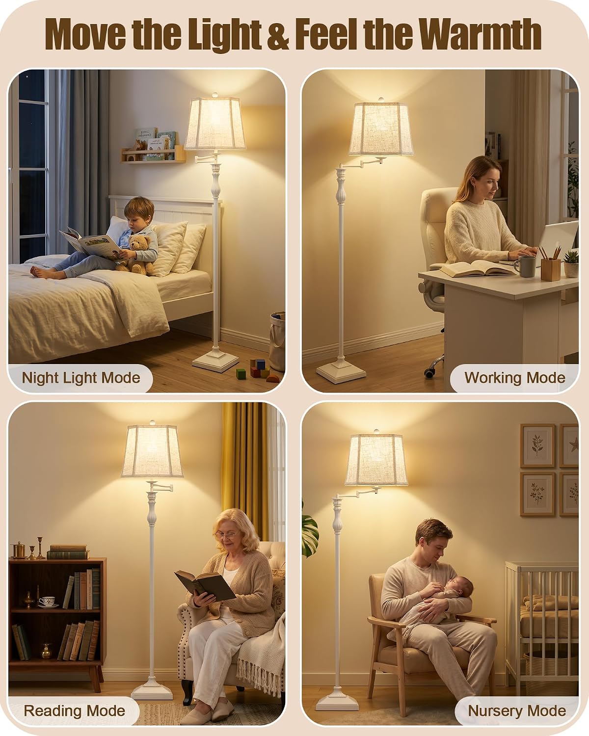 Thumbnail 6 de Luvkczc F00080 62-Inch Vintage Floor Lamp with 350° Swing Arm