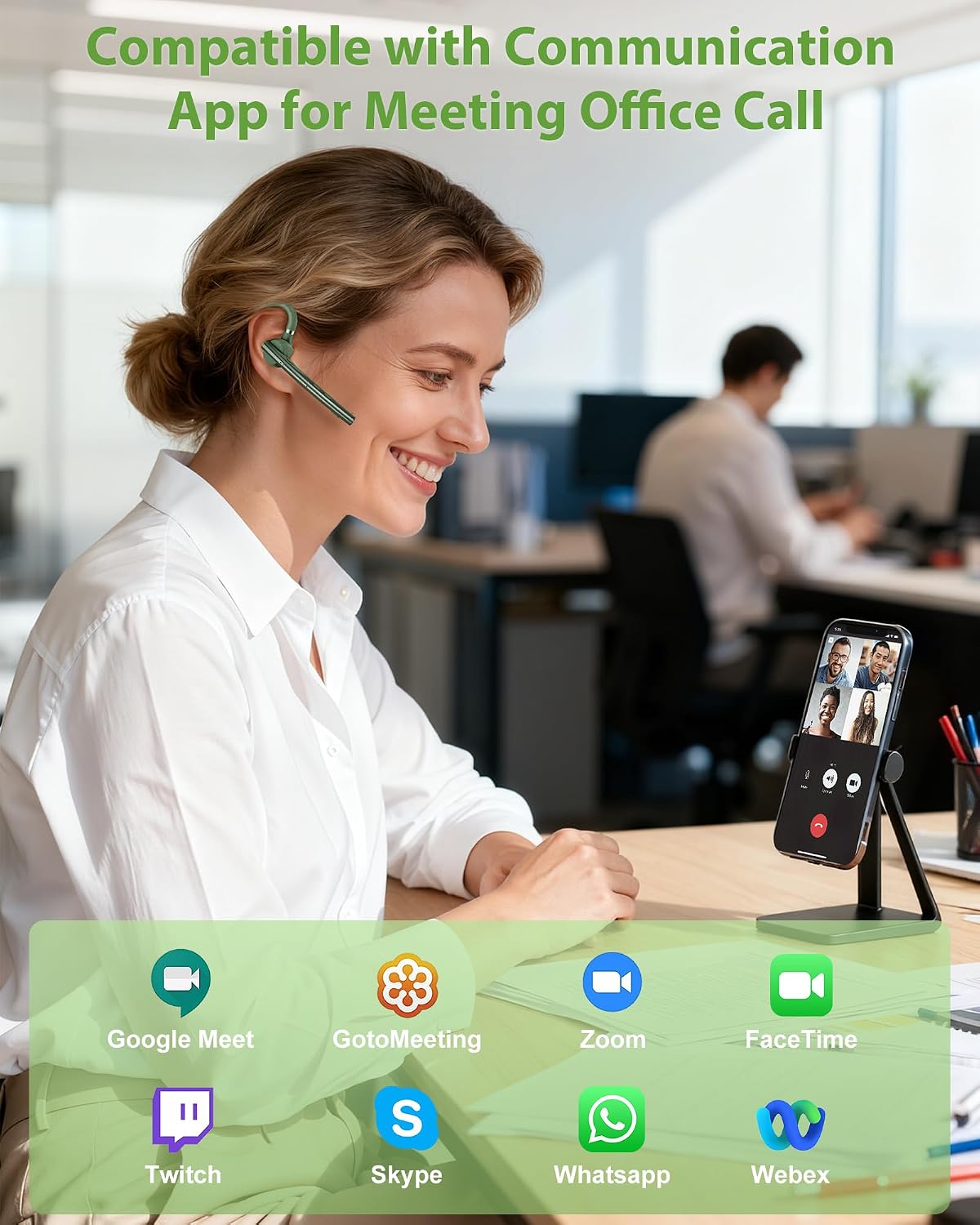 Thumbnail 5 de New Bee Bluetooth Headset V5.1 with 500mAh Case – Dual Mic, 72H Play Time, Green