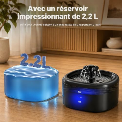 Detalle de Fontaine à Eau Nenozi pour Chats et Chiens - 2,2 L, Pompe Ultra-Silencieuse et Filtration Triple