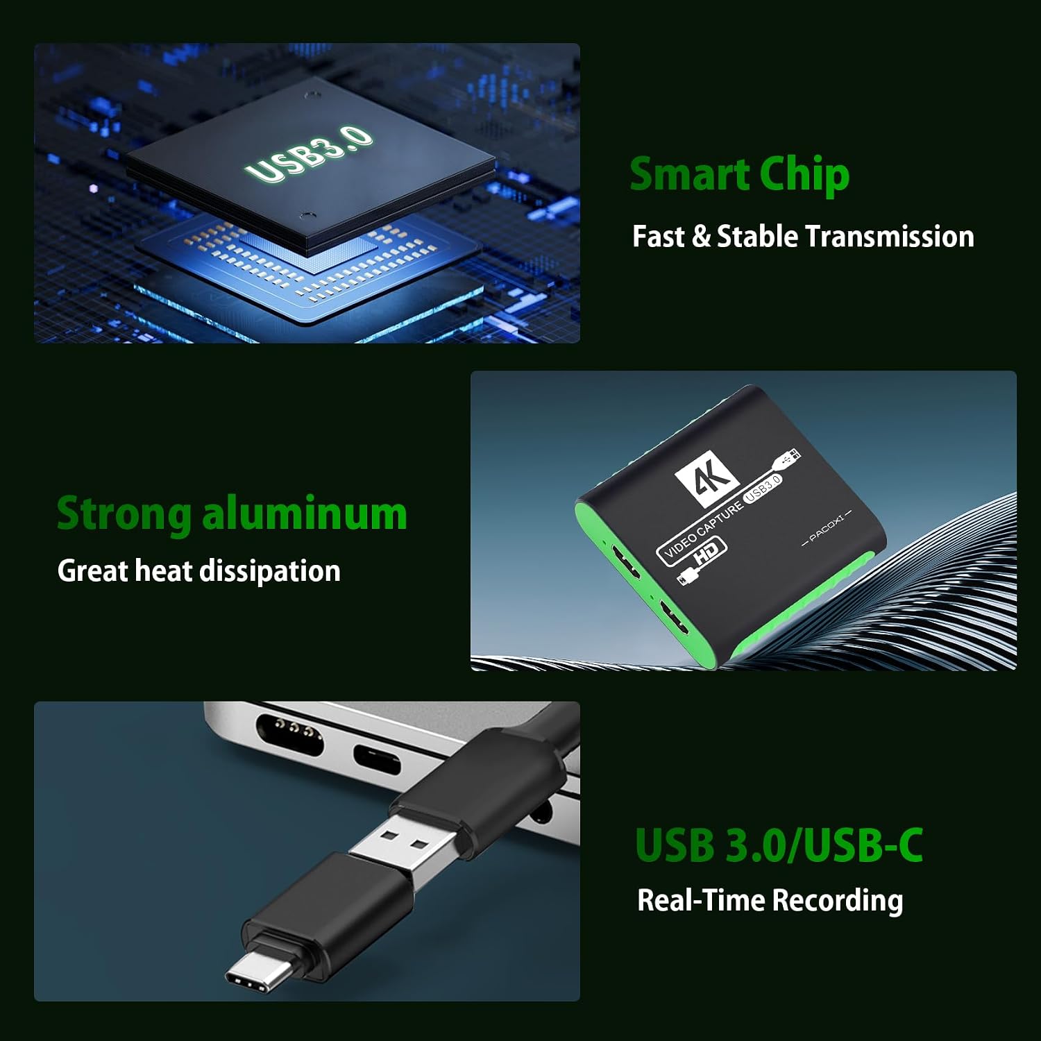 Detalle 2 de SUDTREEV HDMI Capture Card for Nintendo Switch 2 — 1080p60, USB 3.0, 4K Pass-Through