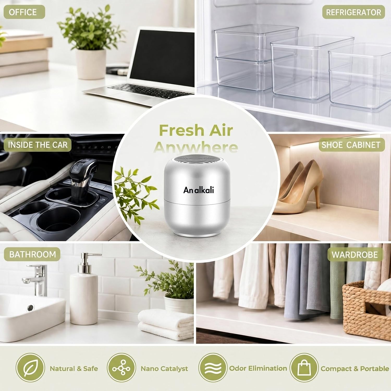 Detalle de An alkali Refrigerator Deodorizer, Silver, Chemical-Free, 1-Pack