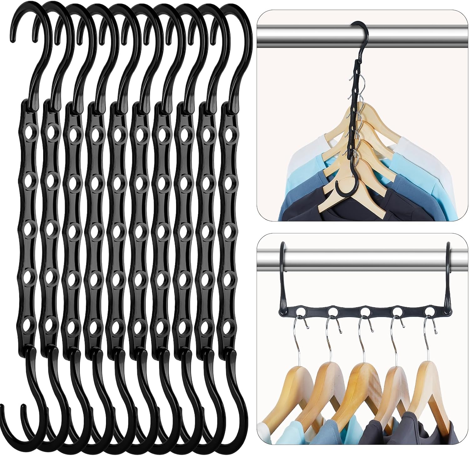 Detalle de HOUSE DAY Black Magic Space Saving Hangers 10-pack — cascading closet organizers
