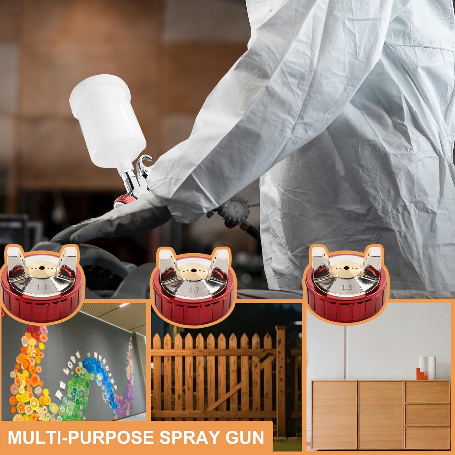 Thumbnail 6 de BENTOHKLE R500 LVLP Air Spray Gun Kit with 3 Nozzles and 600cc Cup