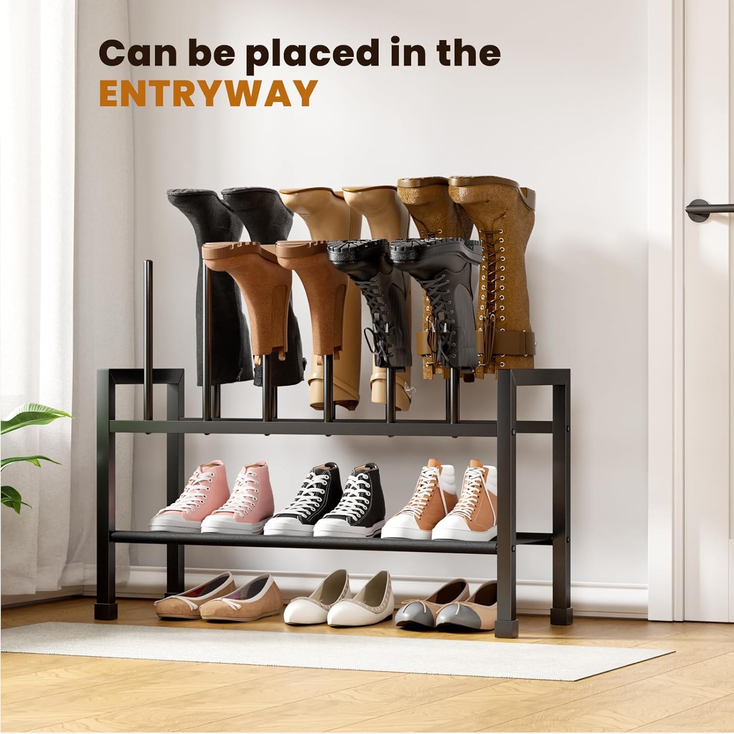 Detalle de Mavivegue 2-in-1 Boot Rack & Shoe Rack: Compact, Detachable 2-Tier Storage for Boots and Shoes